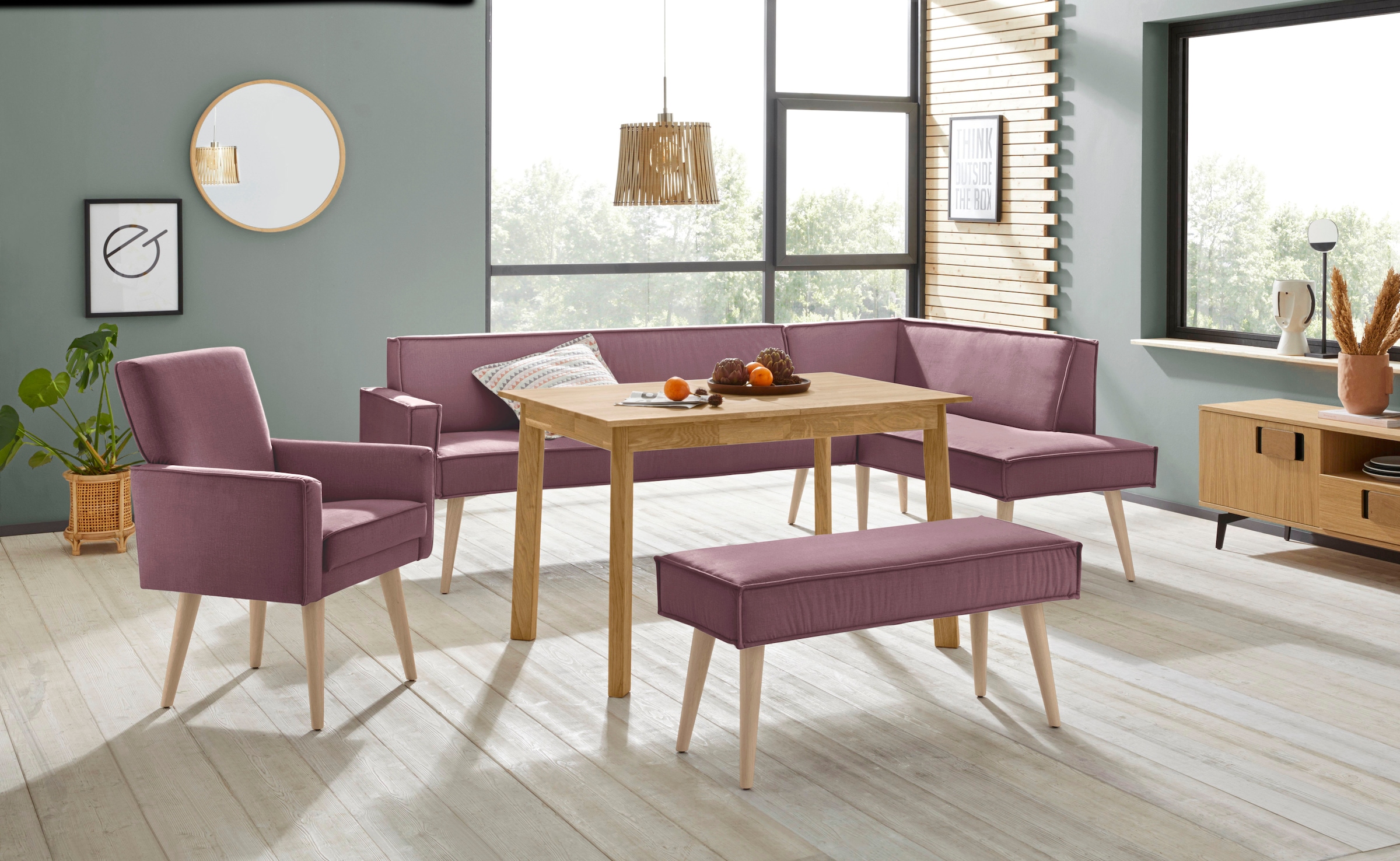 exxpo - sofa fashion Eckbank »Lungo, moderne Kedernaht, bequem und elegant, hoher Holzfuß«, hochwertige Detailverarbeitung, frei im Raum stellbar
