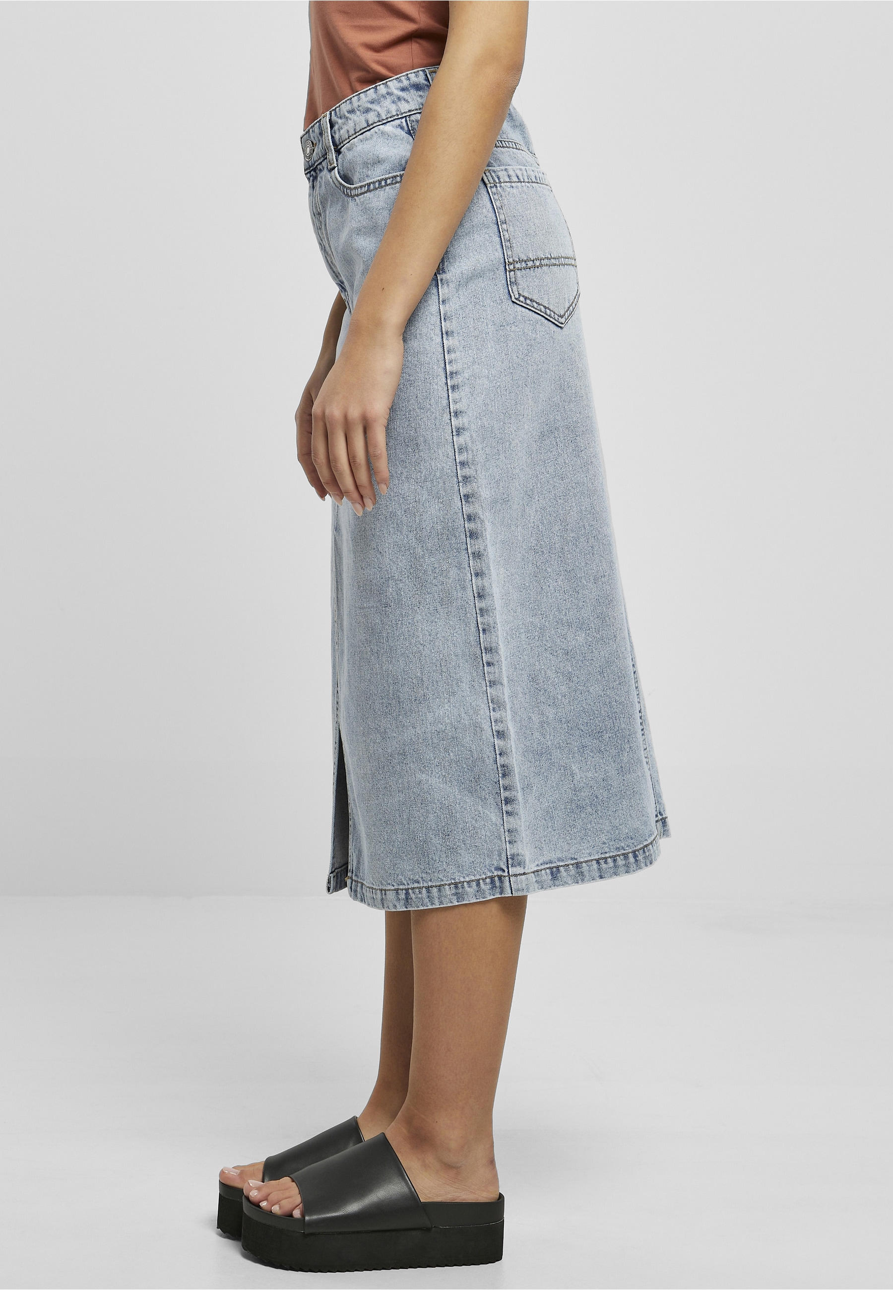 URBAN CLASSICS Jerseyrock »Urban Classics Damen Ladies Midi Denim Skirt« 1 Stk.