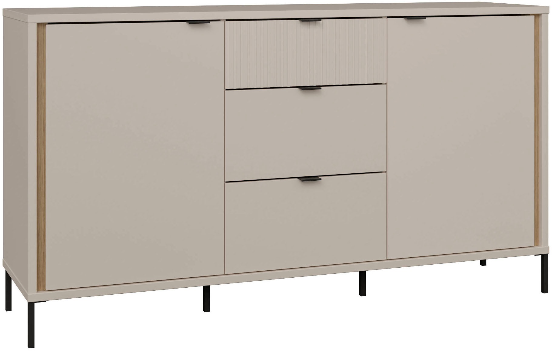 FORTE Sideboard »Forte Seravel Sideboard 160 cm, Kashmir Beige/Mauvella Eiche« B/H/T 158,8/87,2/41,5 viel Stauraum, Lamellenoptik