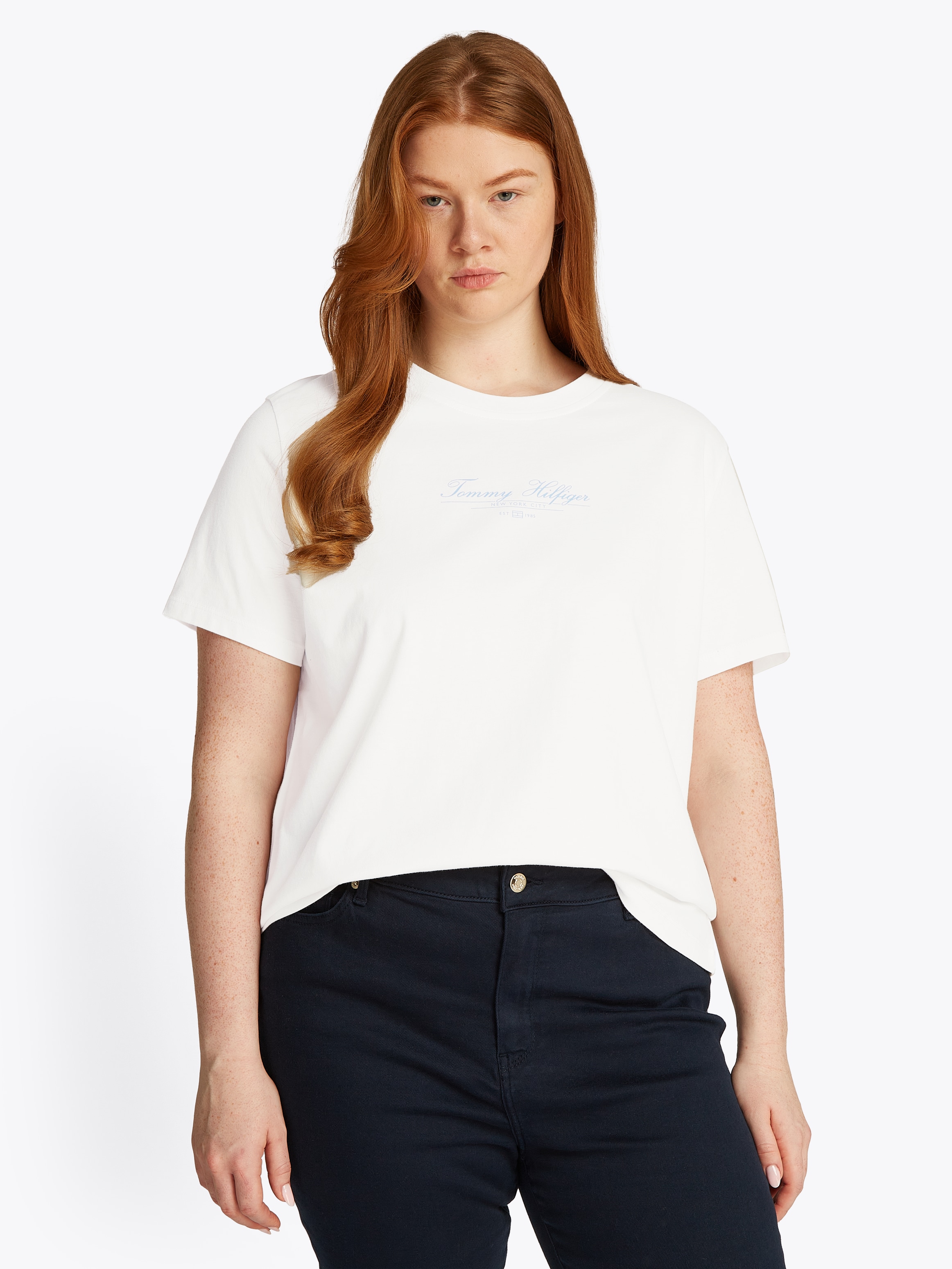 Tommy Hilfiger Curve Rundhalsshirt "CRV REG SCRIPT C-NK TEE SS", in Großen günstig online kaufen