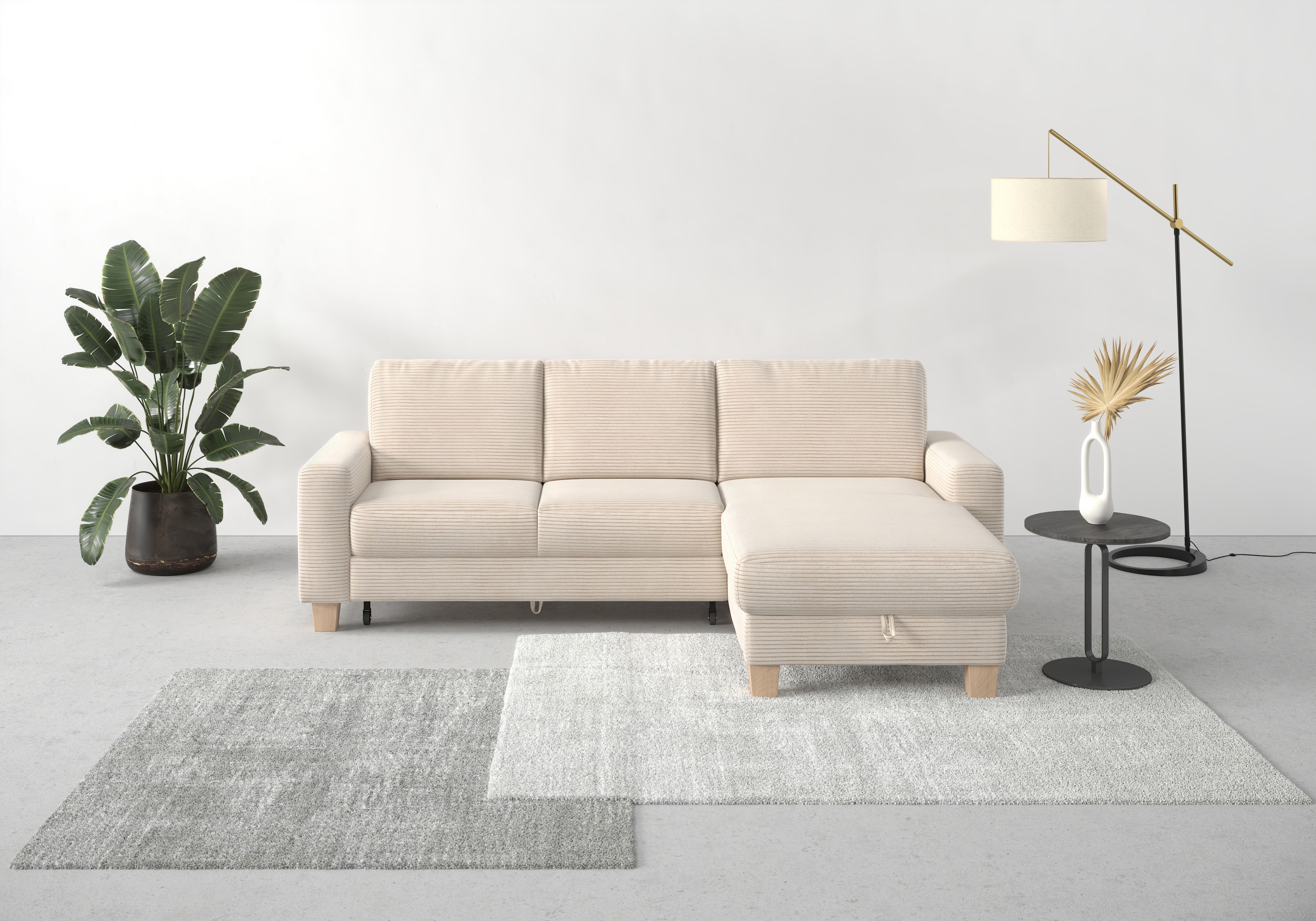 OTTO home Ecksofa "Summer L-Form" mit Recamiere, mit oder ohne Schlaffunktion und Bettkasten, Cord-Bezug