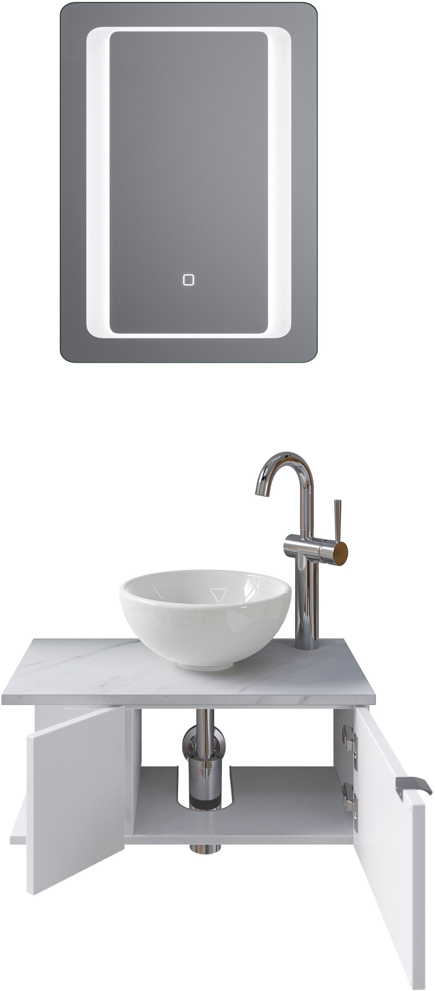 Saphir Badmöbel-Set »Serie 6915«, (4 St.), Gäste-Bad, 61 cm breit, mit LED-Spiegel, offenem Fach und 2 Türen