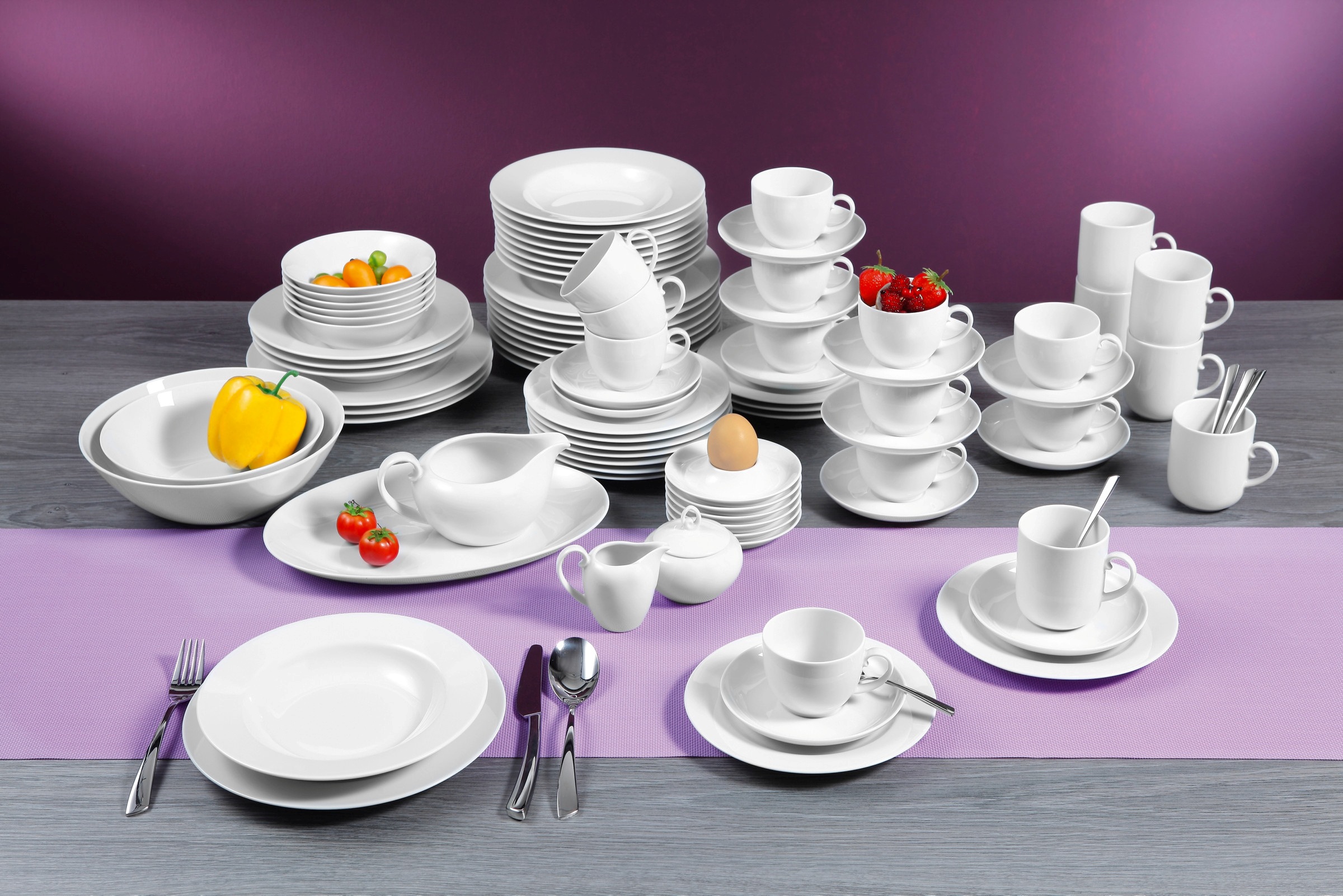 Seltmann Weiden Kombiservice »Service 84-teilig Rondo/Liane, für bis zu 12 Personen«, (Set, 84 tlg.), inkl. Eierbecher, Zuckerdose, Milchkännchen, Sauciere & Servierplatte