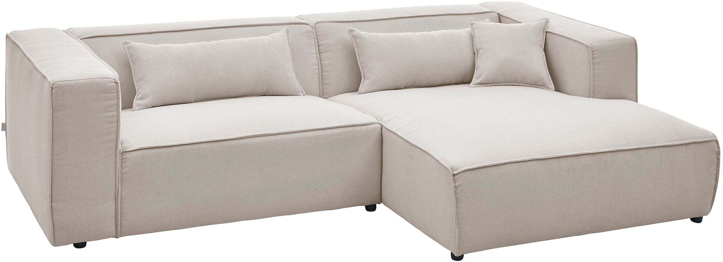 LeGer Home by Lena Gercke Ecksofa »PIARA mit Kedernaht in Cord oder Leinenoptik, moderne Couch in L-Form«, wahlweise Ottomane rechts/links, schwarze Füße, bequemer Sitzkomfort
