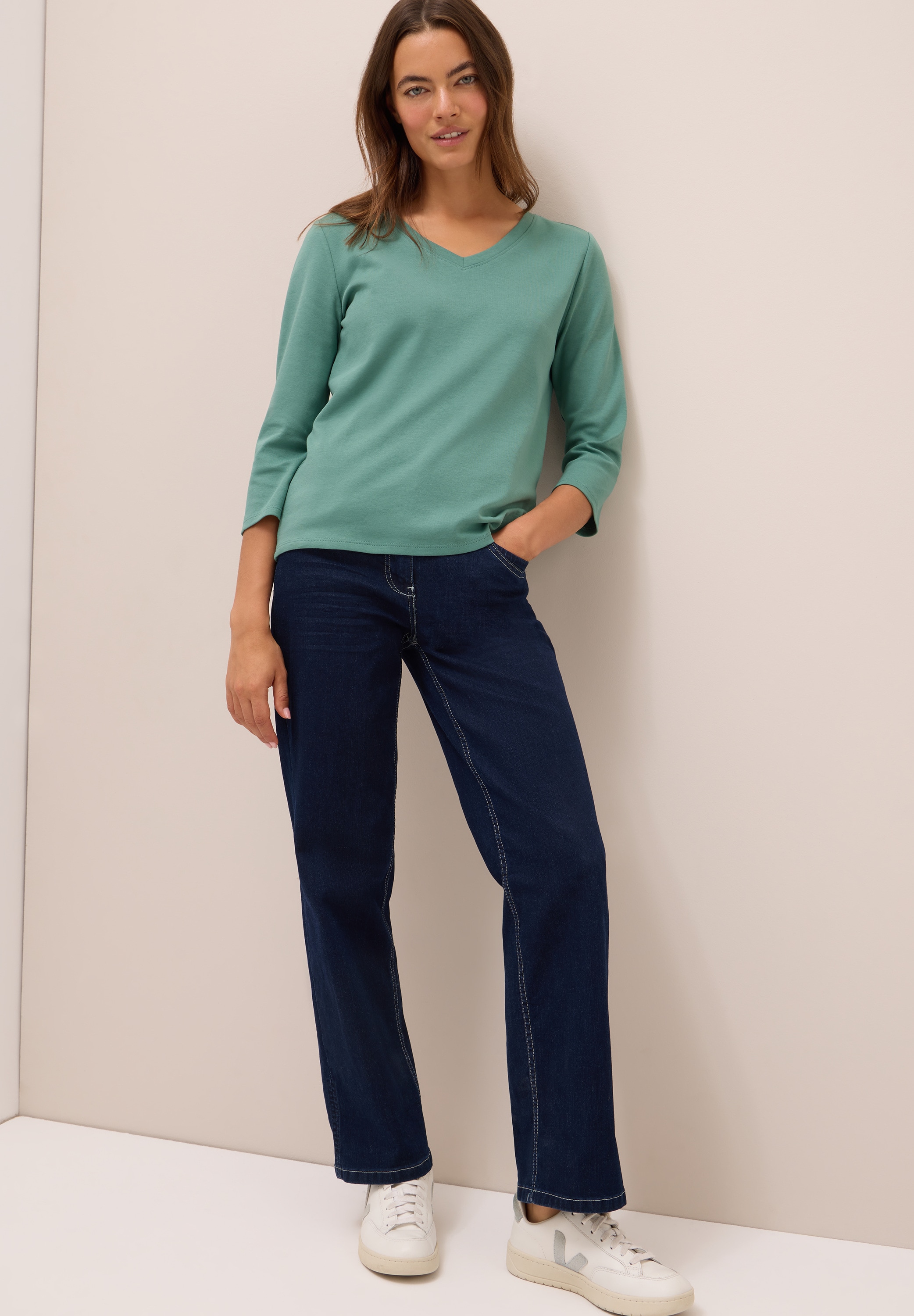 Cecil 3/4-Arm-Shirt, mit V-Ausschnitt, unifarben