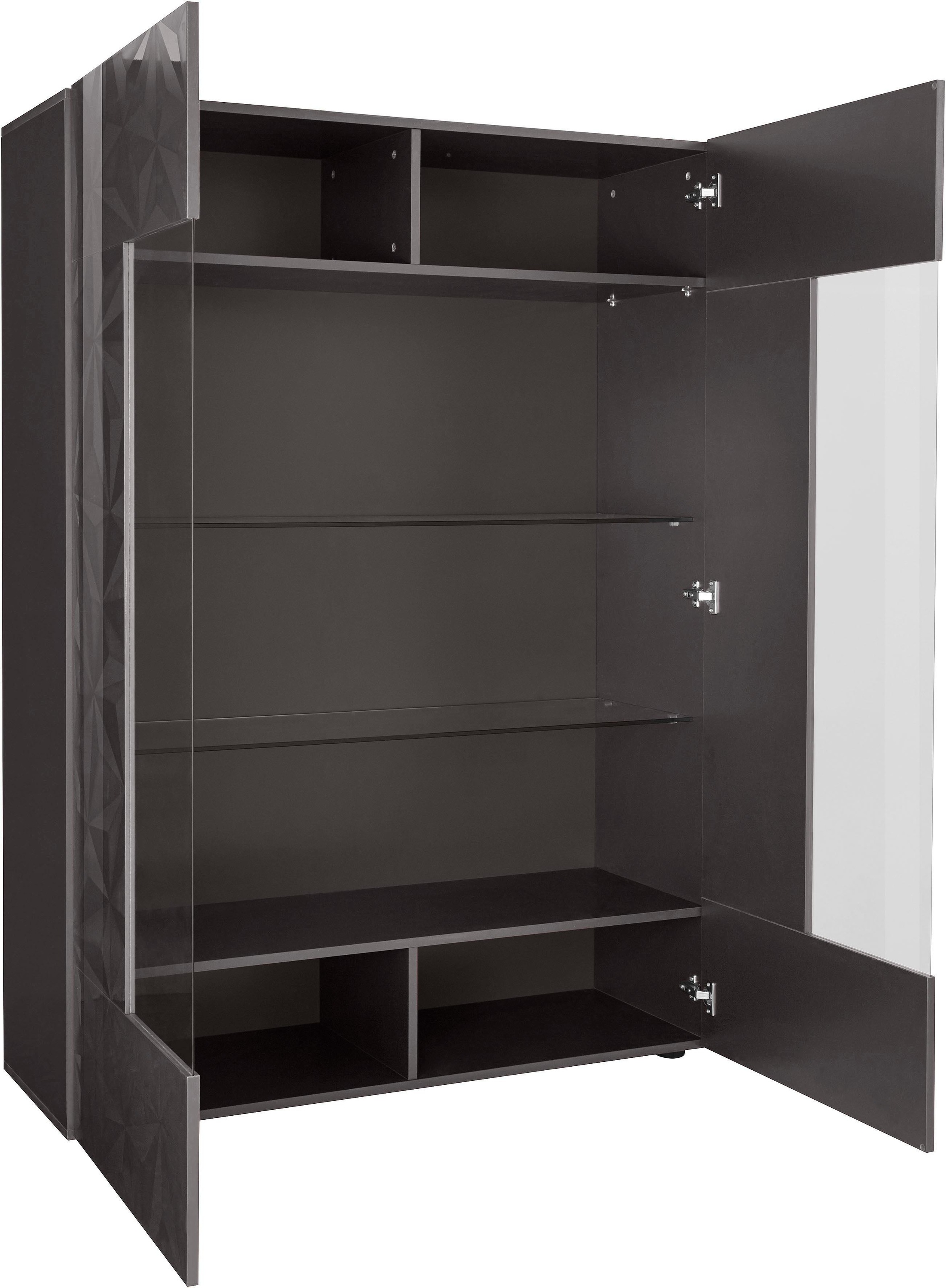Thumbnail - INOSIGN Vitrine "Prisma Höhe 166 cm, Breite 121 cm, Stauraumvitrine mit 2 Türen,", Standvitrine - Front mit elegantem Si...