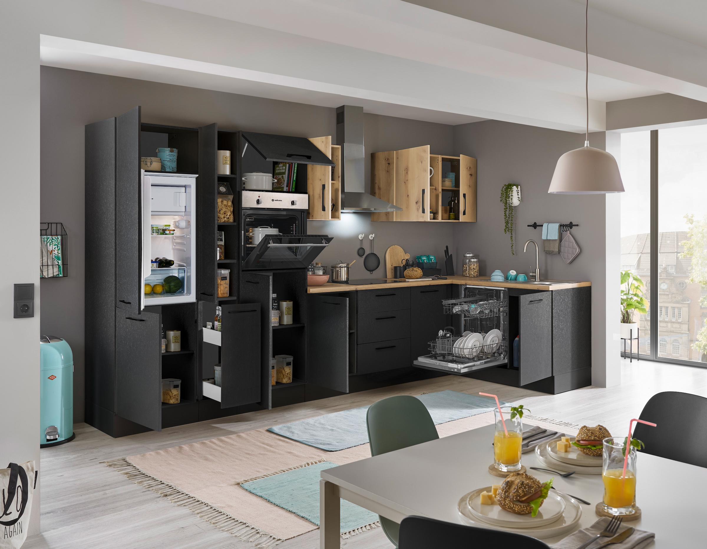 BASIC by Balculina Winkelküche »Turin«, Stellbreite 370x175 cm, wahlweise mit E-Geräten