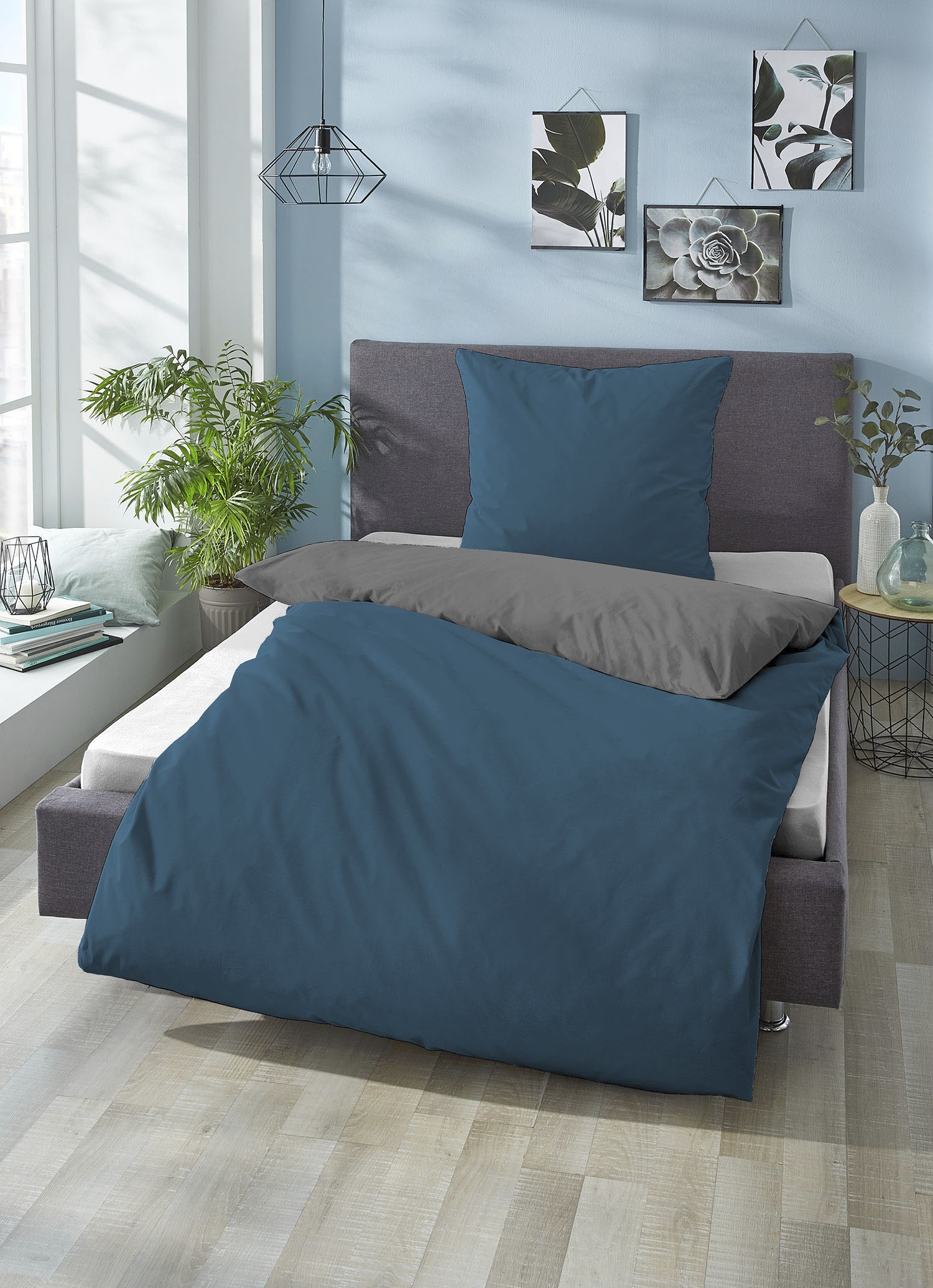 Biberna "Alma in Gr. 135x200, 155x220 oder 200x200 cm" 2 Stk. Bettwäsche aus Baumwolle, Reißverschluss, Bettwäsche mit Wendeoptik