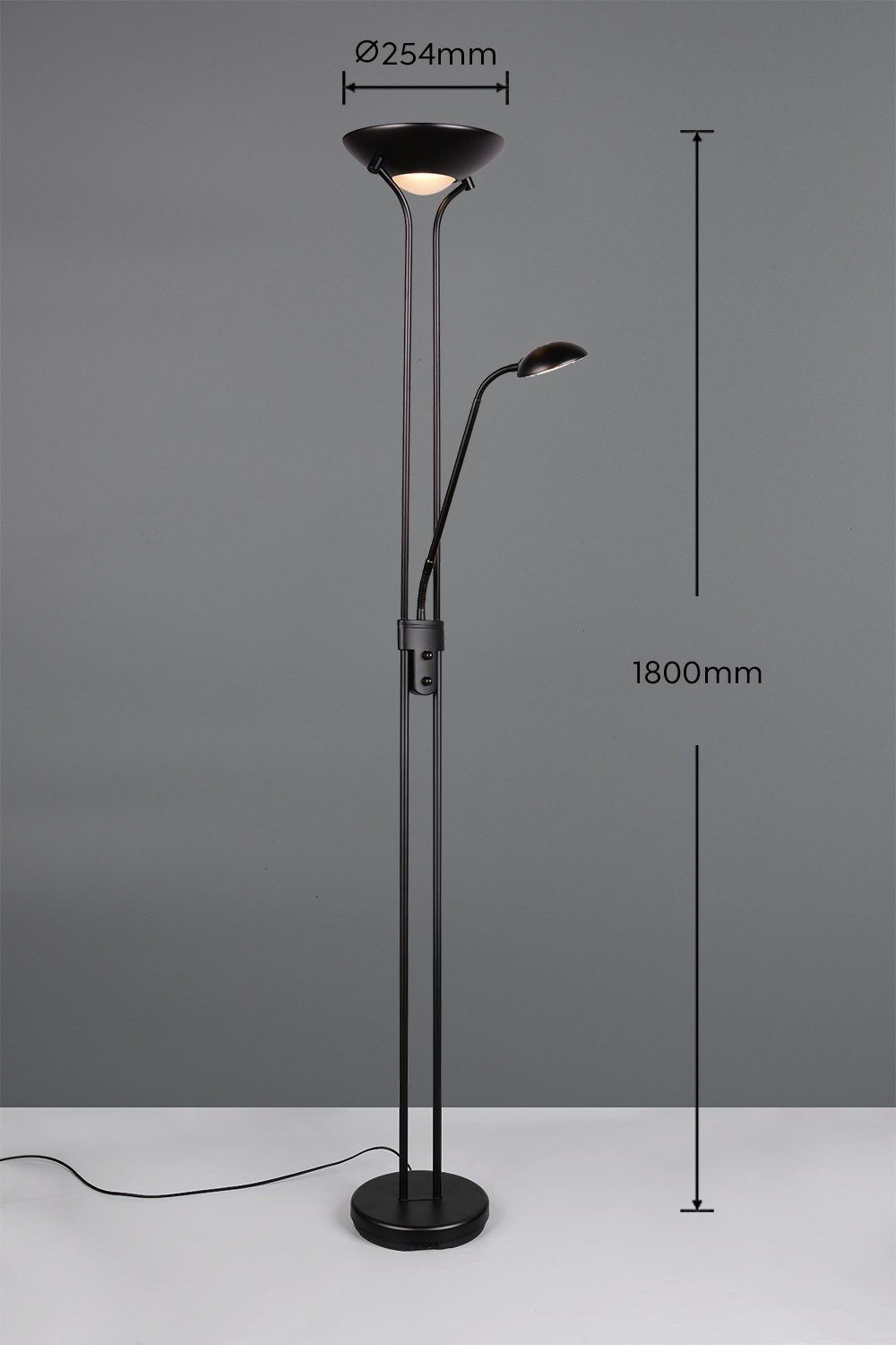 REALITY Leuchten LED Stehlampe »SPOCK, LED Fluter mit flexiblem Lesearm, dimmbar, getrennt schaltbar« LED-Board 1 Stk. Warmweiß Höhe 180cm Ø 25cm, Auslage Lesearm 50cm, 19W 2200 Lumen 3000K warmweiß