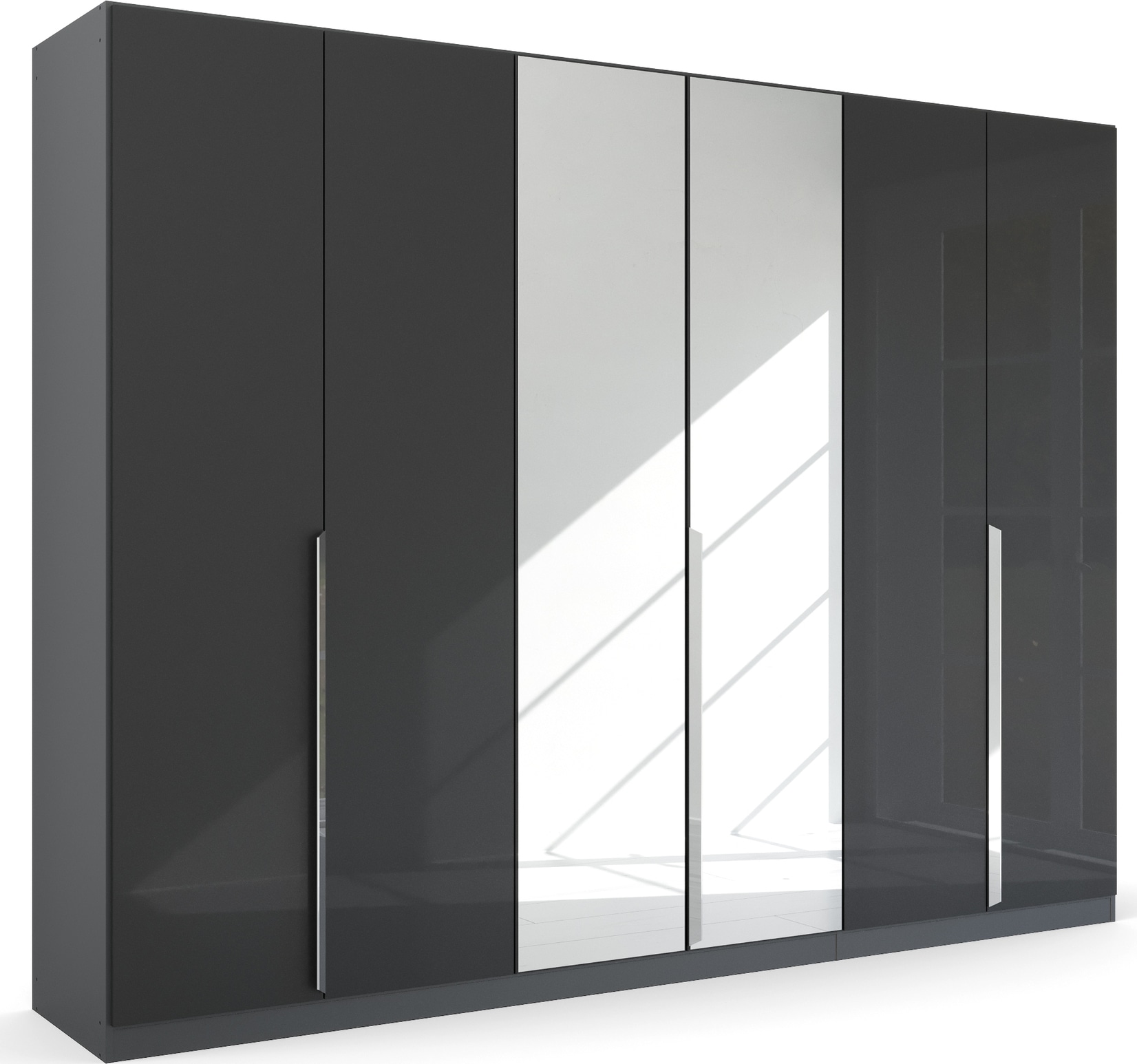 rauch Drehtürenschrank "Kleiderschrank Schrank Garderobe Ankleide GLAMOUR BY QUADRA SPIN" Breiten: 181/226/271 cm, Höhe 210 cm, mit Spiegel und Hochglanz-Front, Stangengriff MADE IN GERMANY