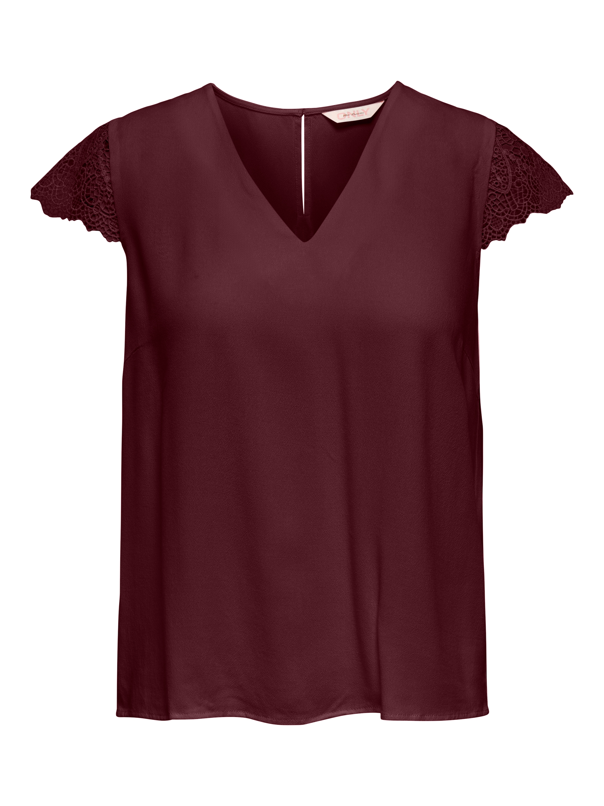 ONLY Kurzarmbluse "ONLELVA-VIA S/S DETAIL TOP WVN CS FR" Viskose, Spitze günstig online kaufen