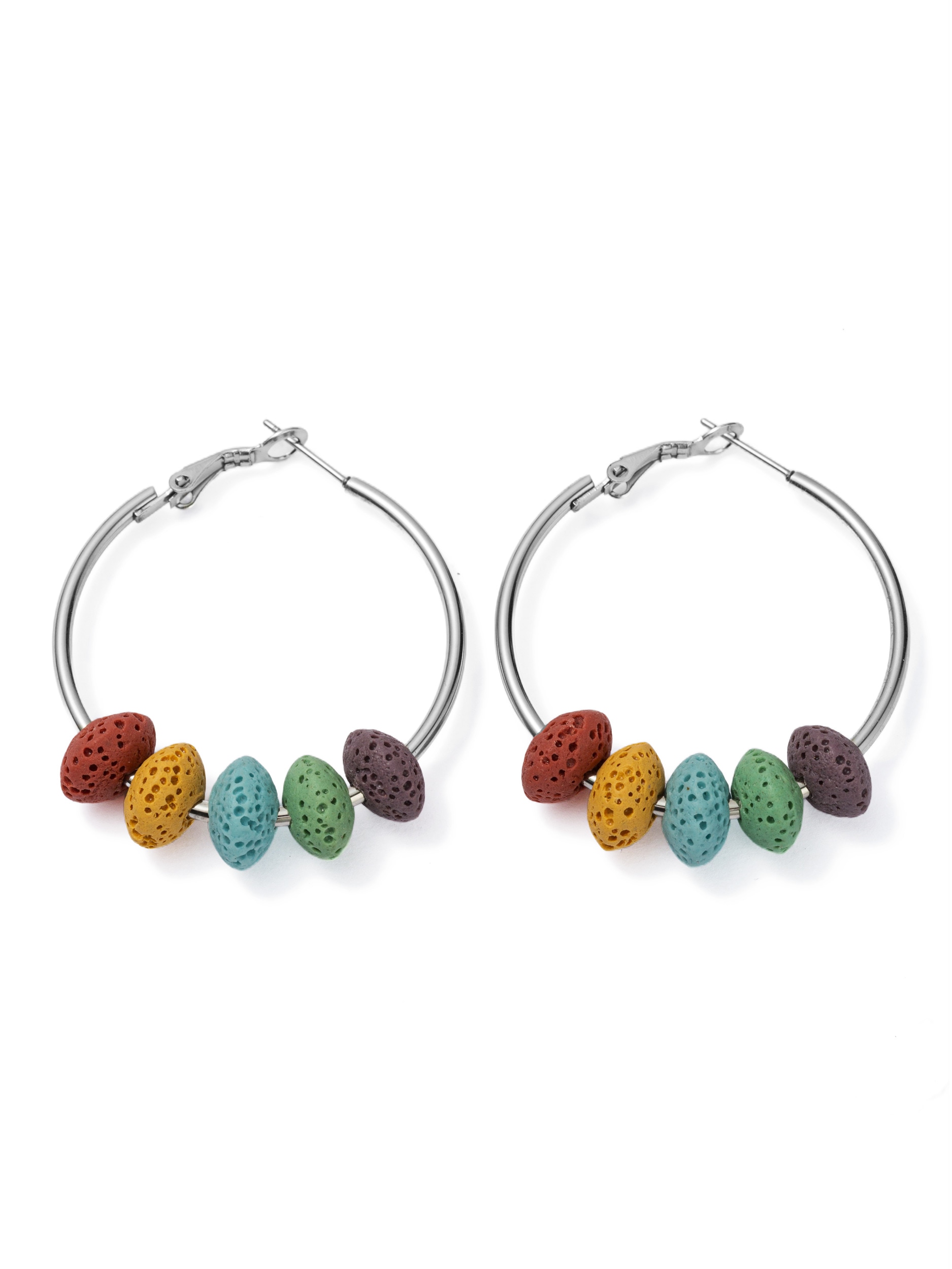 Firetti Paar Creolen »Schmuck Geschenk Edelstahl Ohrschmuck Ohrringe« Made in Germany - mit Lavastein