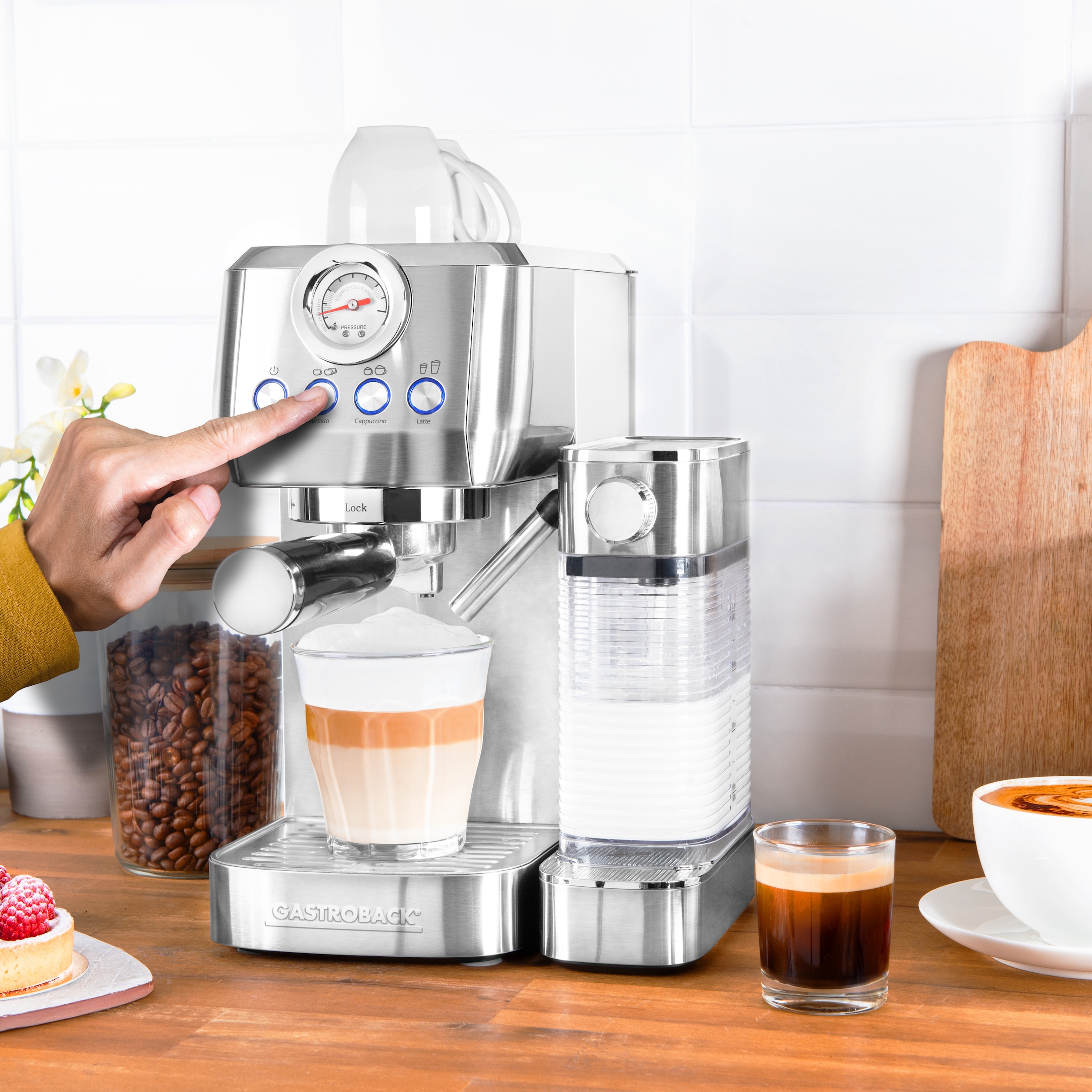 Gastroback Espressomaschine »42722 DESIGN ESPRESSO PICCOLO PRO M«, mit integriertem, automatischem Milchaufschäumer