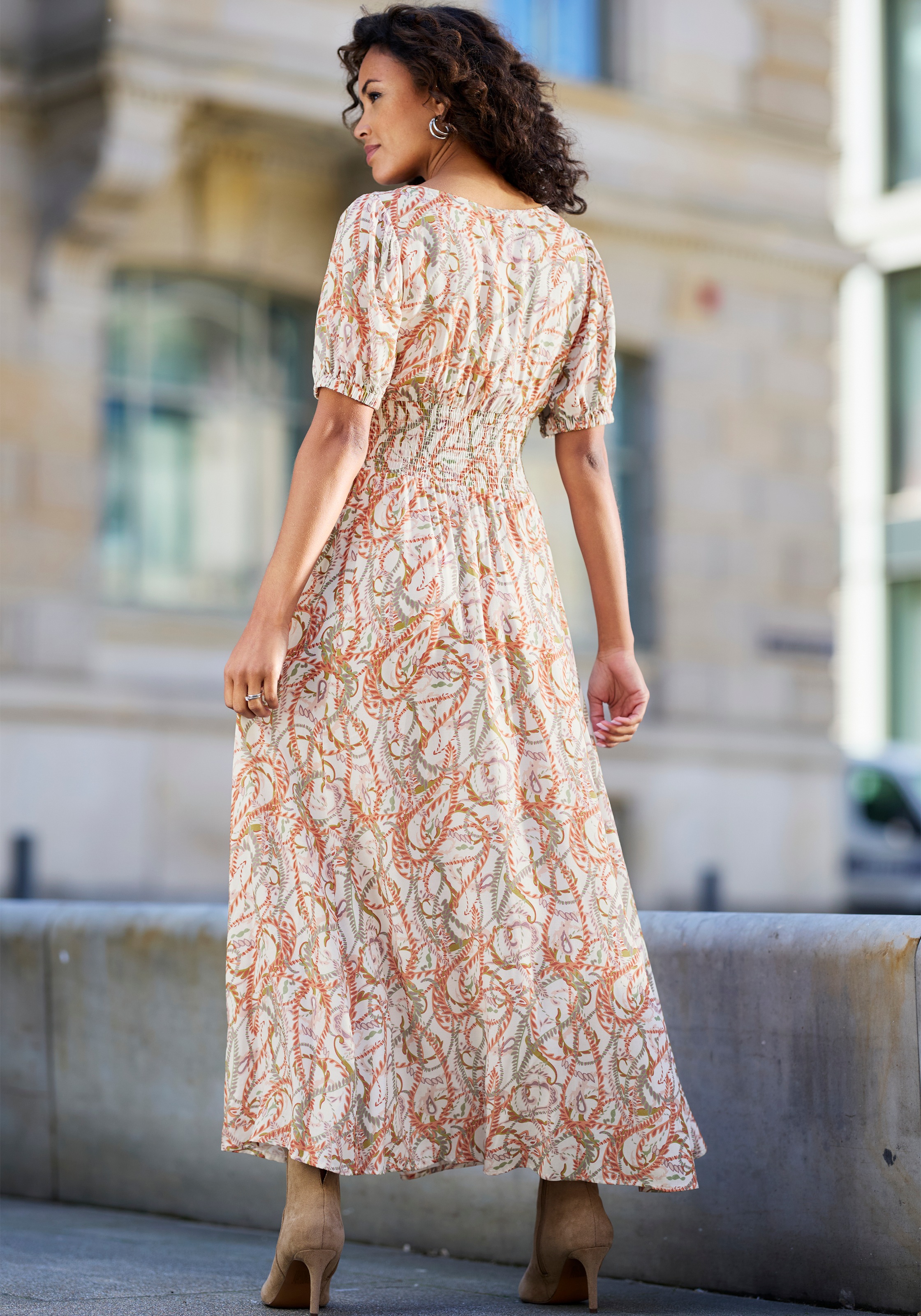 Thumbnail - LASCANA Maxikleid mit Alloverdruck und V-Ausschnitt, Sommerkleid, Strandkleid