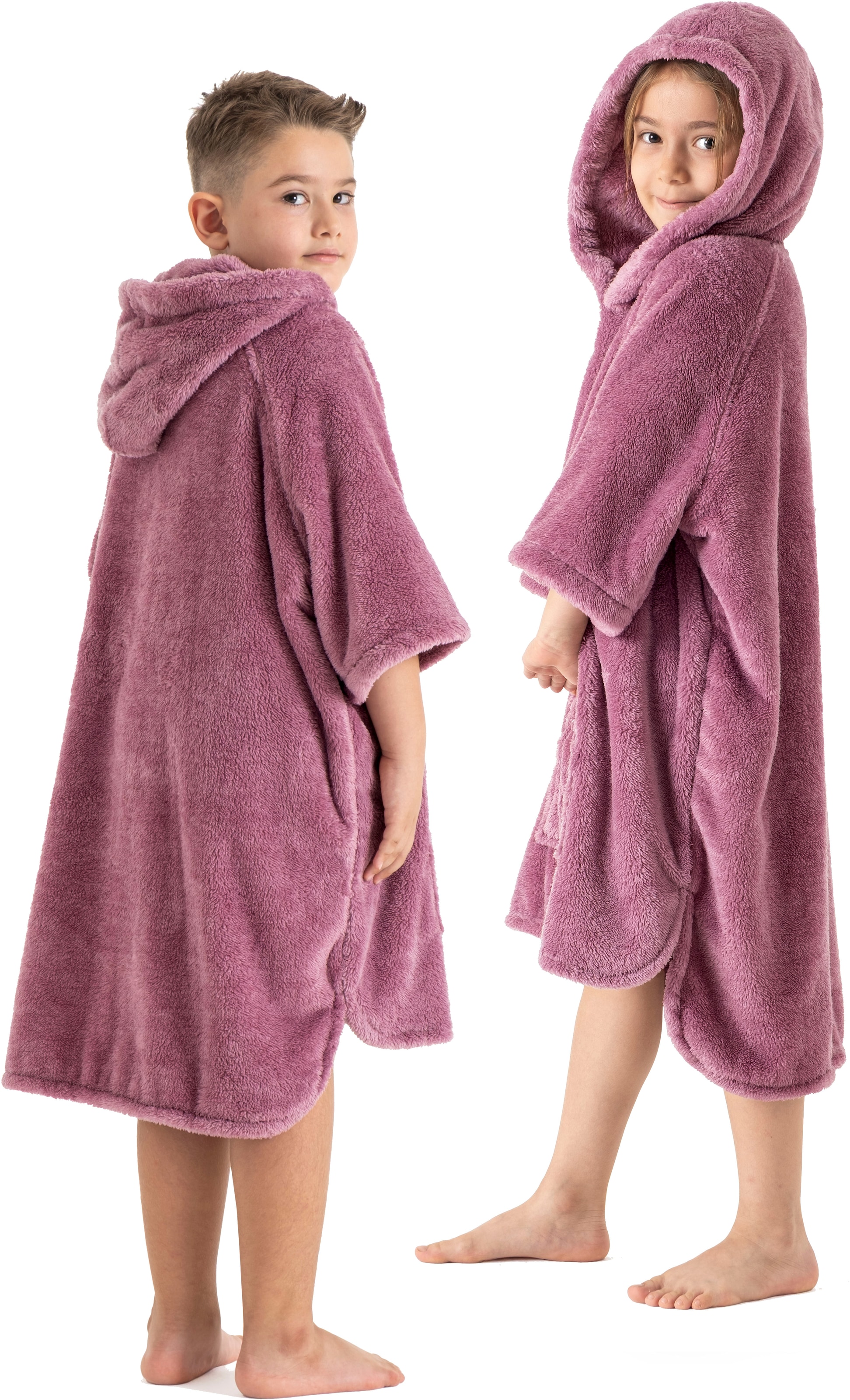 Badeponcho MY HOME, L:35mauve, Microfaser, Hausmäntel, "Lillou, für Kinder, ideal für Urlaub oder im Schwimmbad", weich und kuschelig, Fleece,