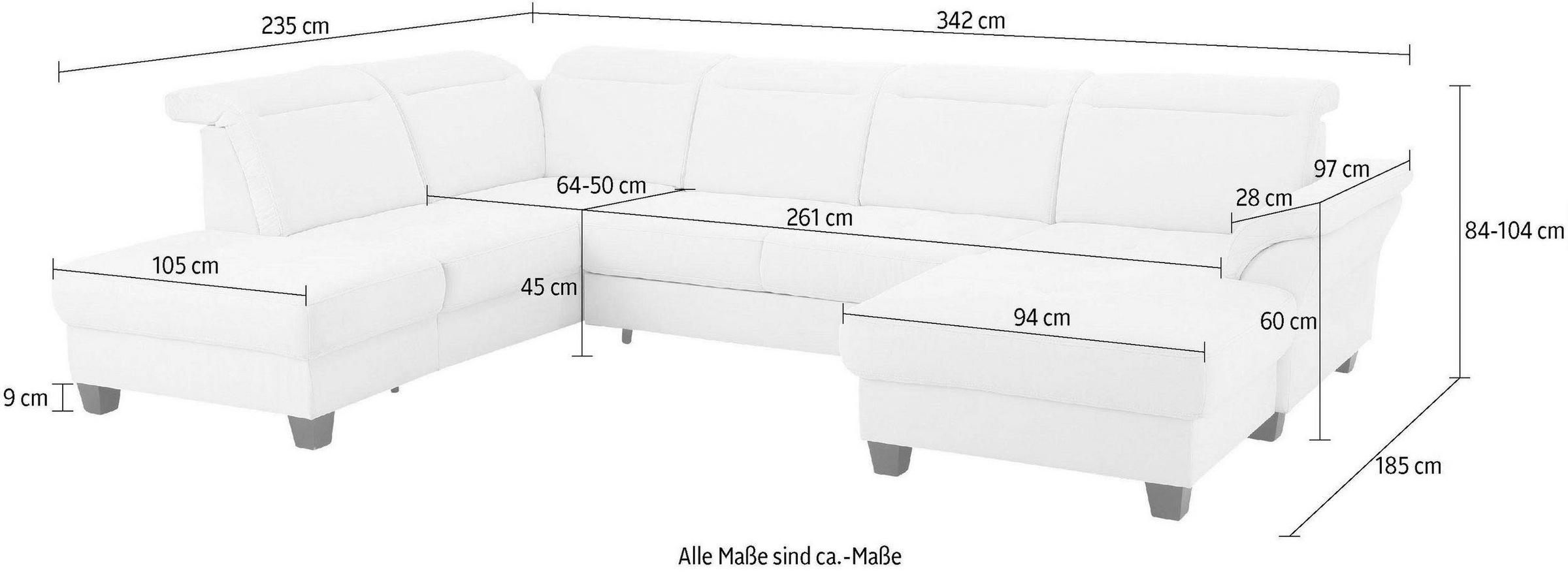Home affaire Wohnlandschaft »Solvei U-Form«, Sitztiefenverstellung und Federkern, wahlweise Kopfteilverstellung