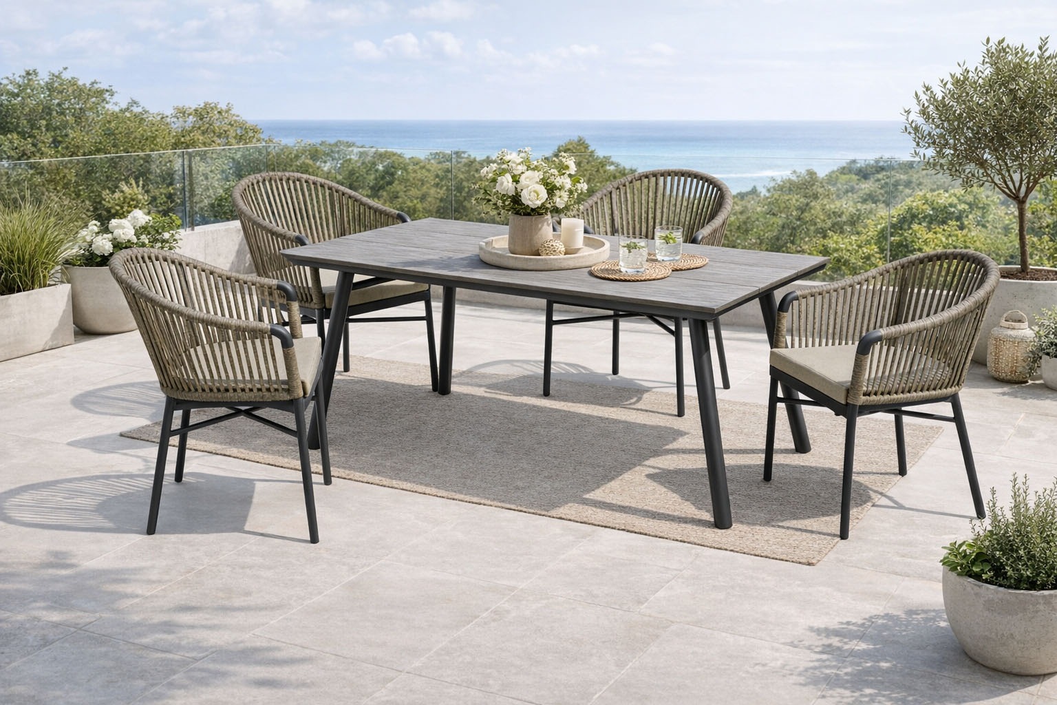 Destiny Garten-Essgruppe "TORNO SAN MARINO 4 Se + Tisch RE180x90cm anthr." Set, 5 tlg. Aluminium, Rope, Polywood