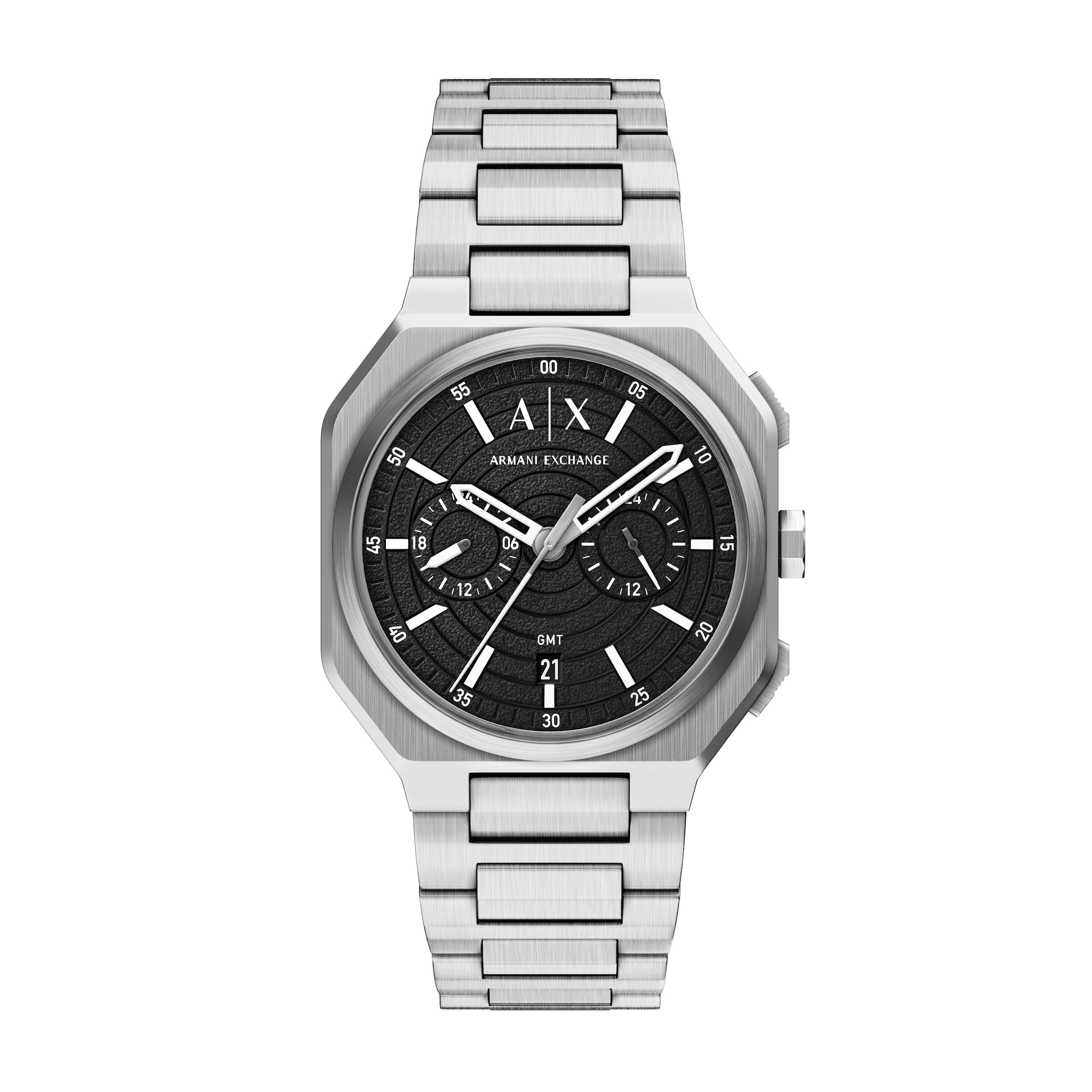 ARMANI EXCHANGE Quarzuhr Armbanduhr, Edelstahlarmband, analog, Tag, Dualzeit