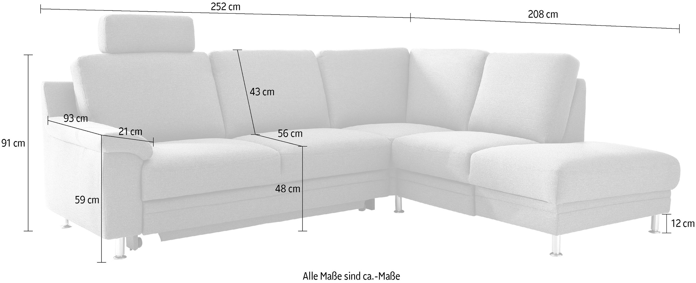 3C Carina Ecksofa »Korfu L-Form«, incl.- 1 Kopfstütze, wahlweise mit Schlafunktion und Stauraum