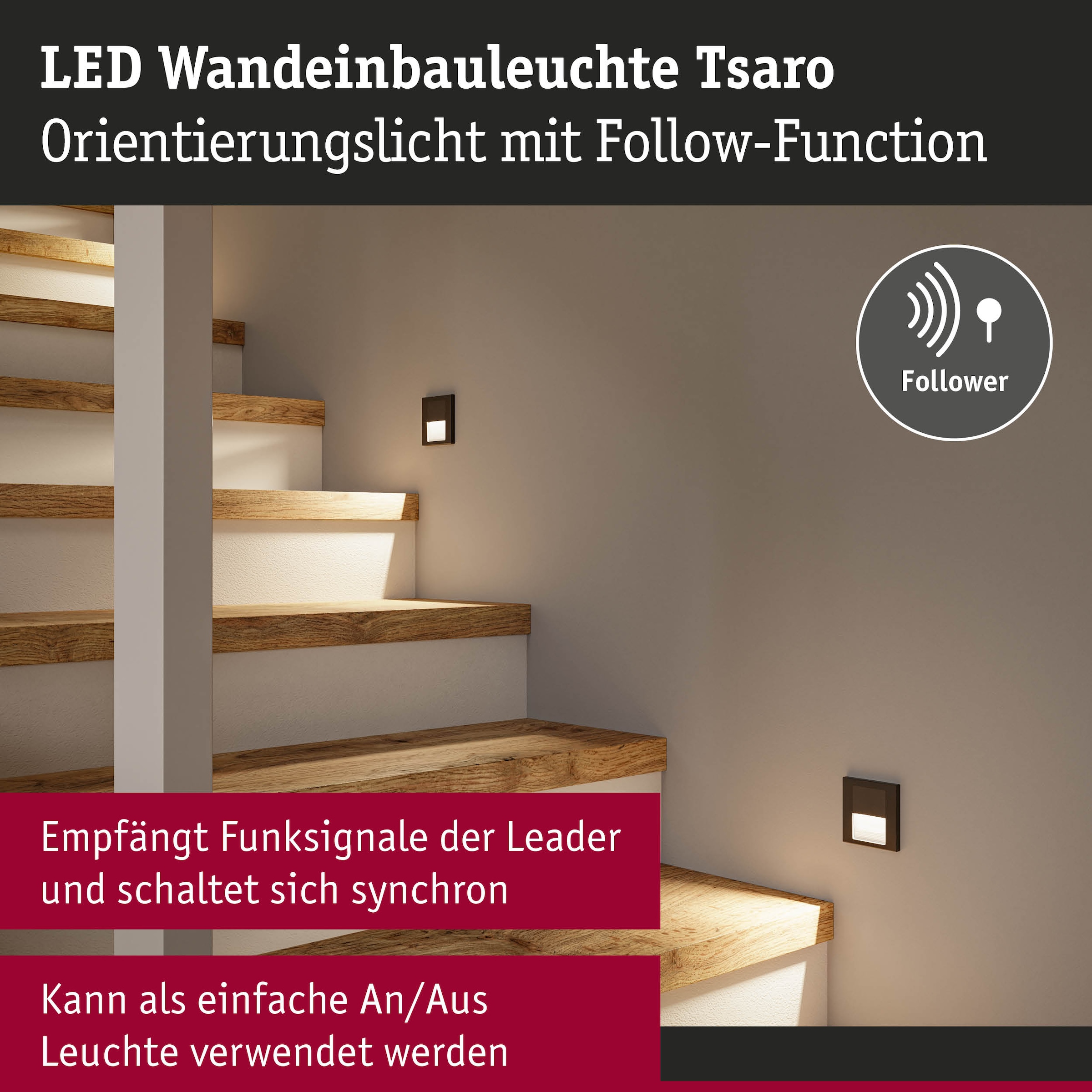 Paulmann LED Einbauleuchte »LED Wandeinbauleuchte Tsaro eckig 80x36mm«, 1 flammig