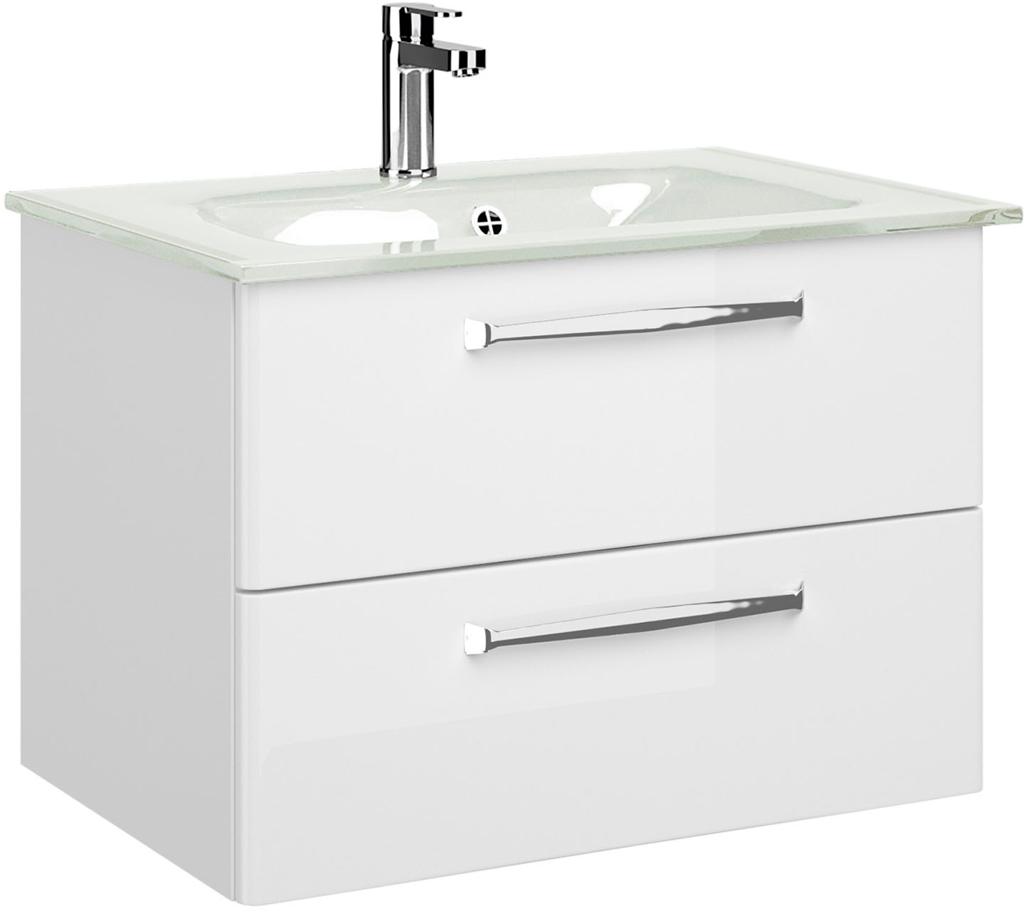 Saphir Badmöbel-Set »Trentino 2-teilig Glas-Waschtisch, Spiegelschrank mit LED-Profil«, (3 St.), Badmöbel-Set 77cm breit, inkl. Türdämpfer, 3 Türen, 2 Auszügen