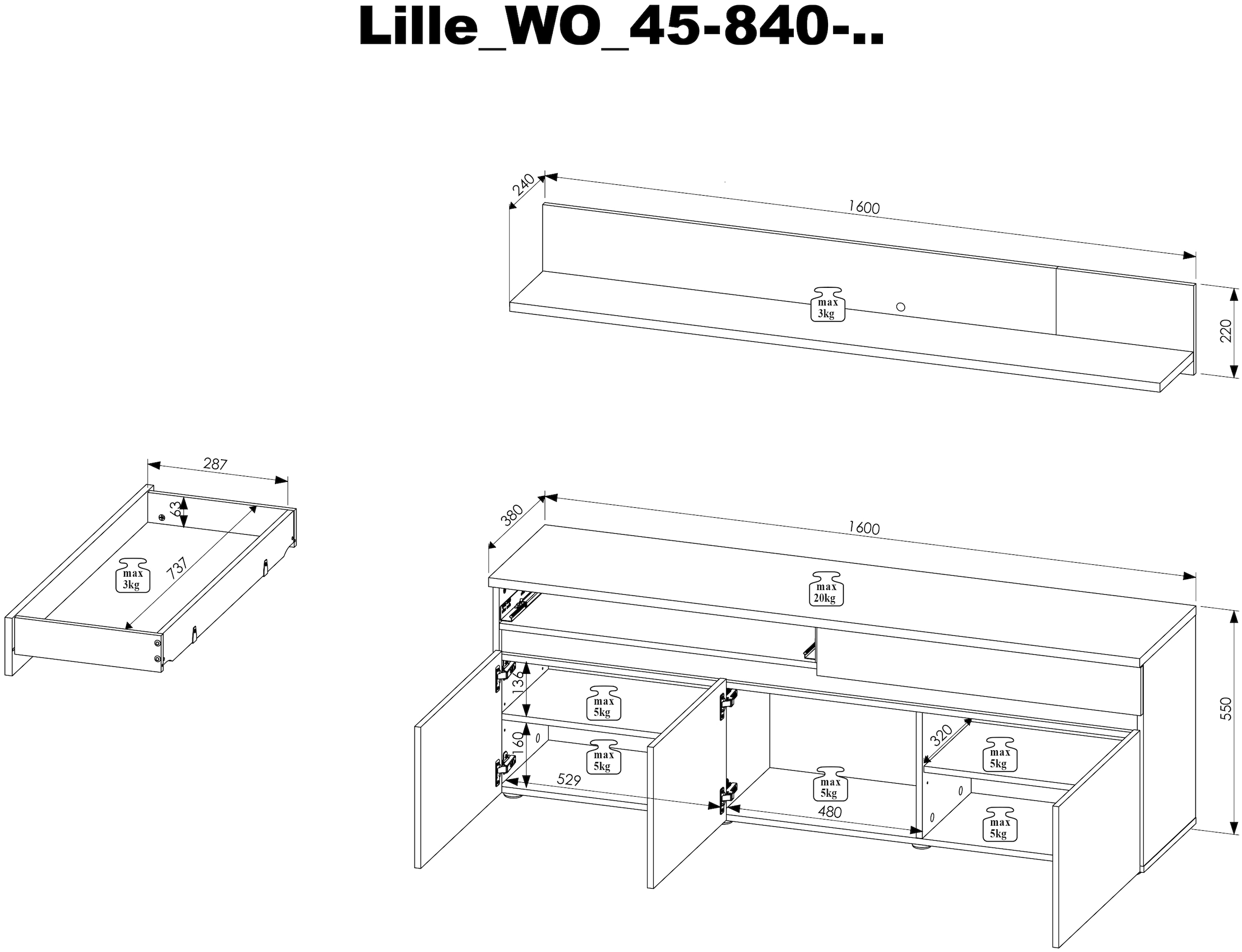 HBZ Lowboard »Lille«, (1 St.), mit LED-Beleuchtung, TV Möbel bis 65 Zoll geeignet in Eiche Artisan NB