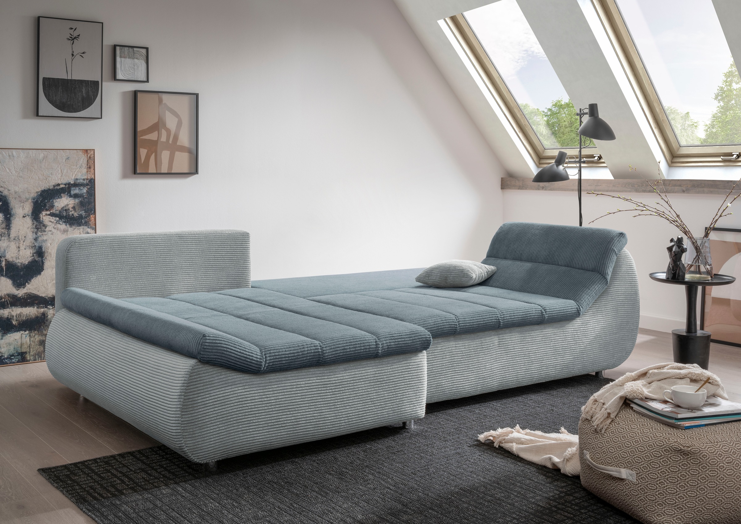 INOSIGN Ecksofa »Imola elegant und bequem, aktuelle Steppung im Sitz, L-Form«, wahlweise mit Bettfunktion