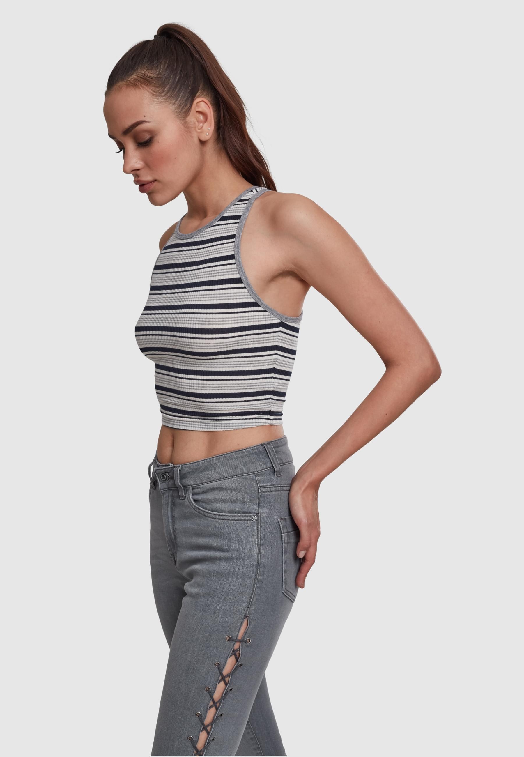 URBAN CLASSICS Muskelshirt »Urban Classics Damen Ladies Rib Stripe Cropped Top«, (1 tlg.)