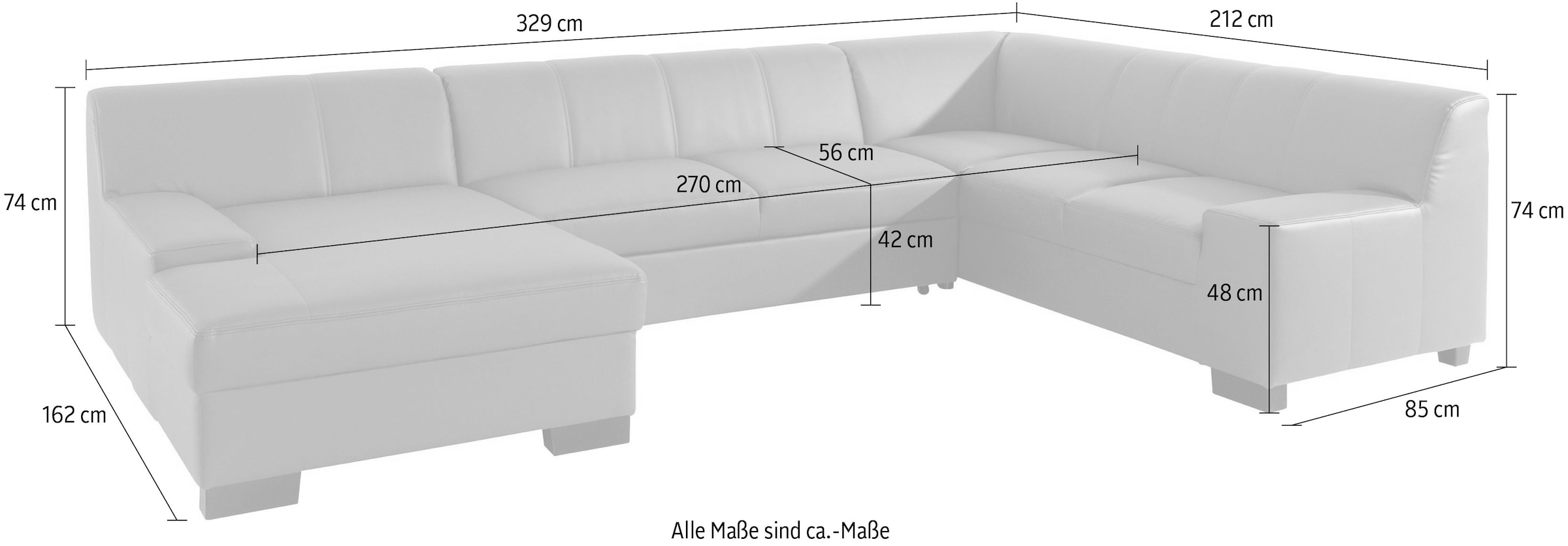 DOMO collection Wohnlandschaft »Norma, mit Kunstleder- oder Lederbezug, viel Platz, zeitlos & elegant«, extrabreite Armlehnen, U-Form, wahlweise mit Bettfunktion