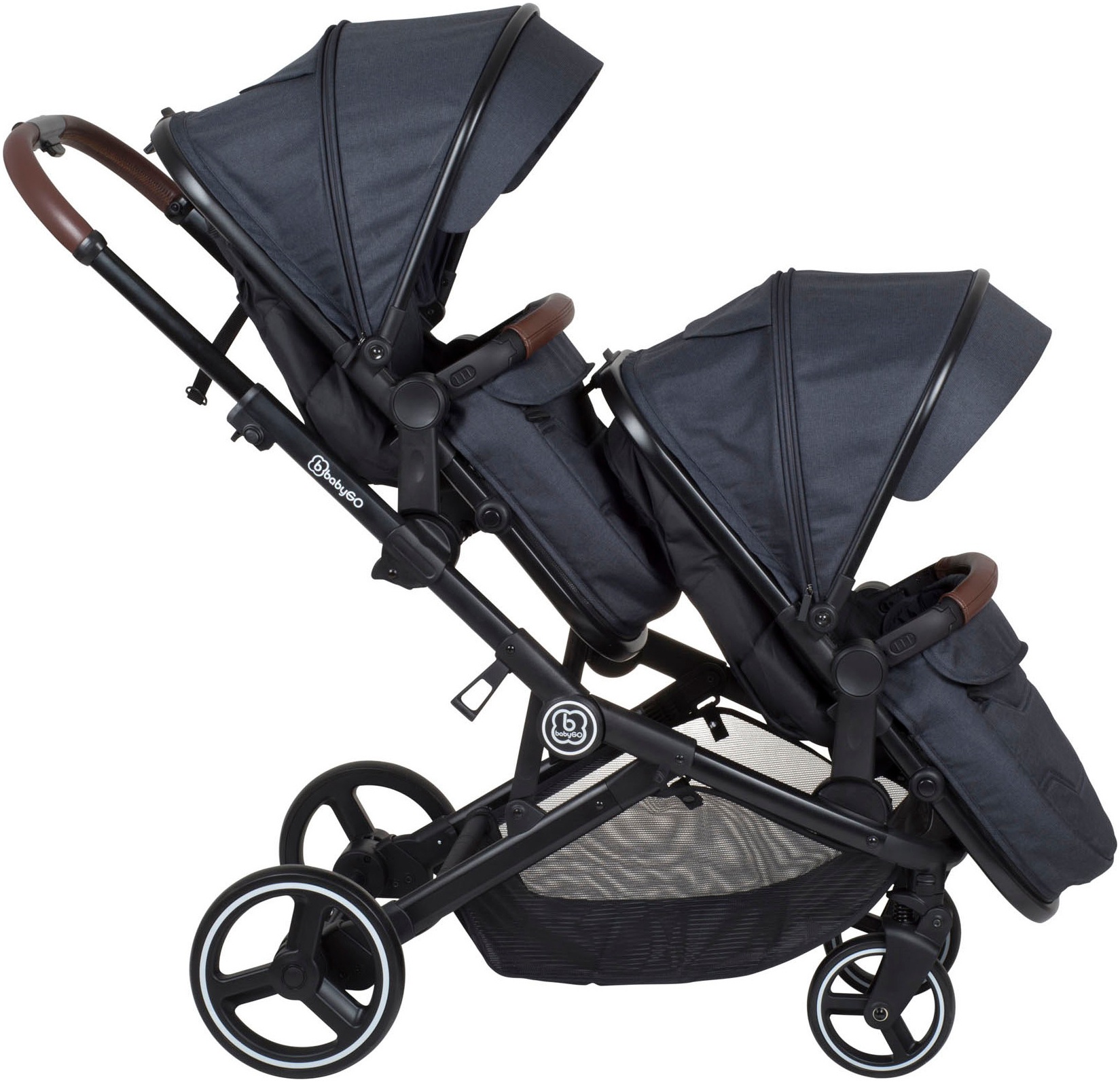 BabyGo Zwillings-Kombikinderwagen »Twinner Set, Grey melange«, 30 kg, inkl. 2 Regenhauben, Wickeltasche