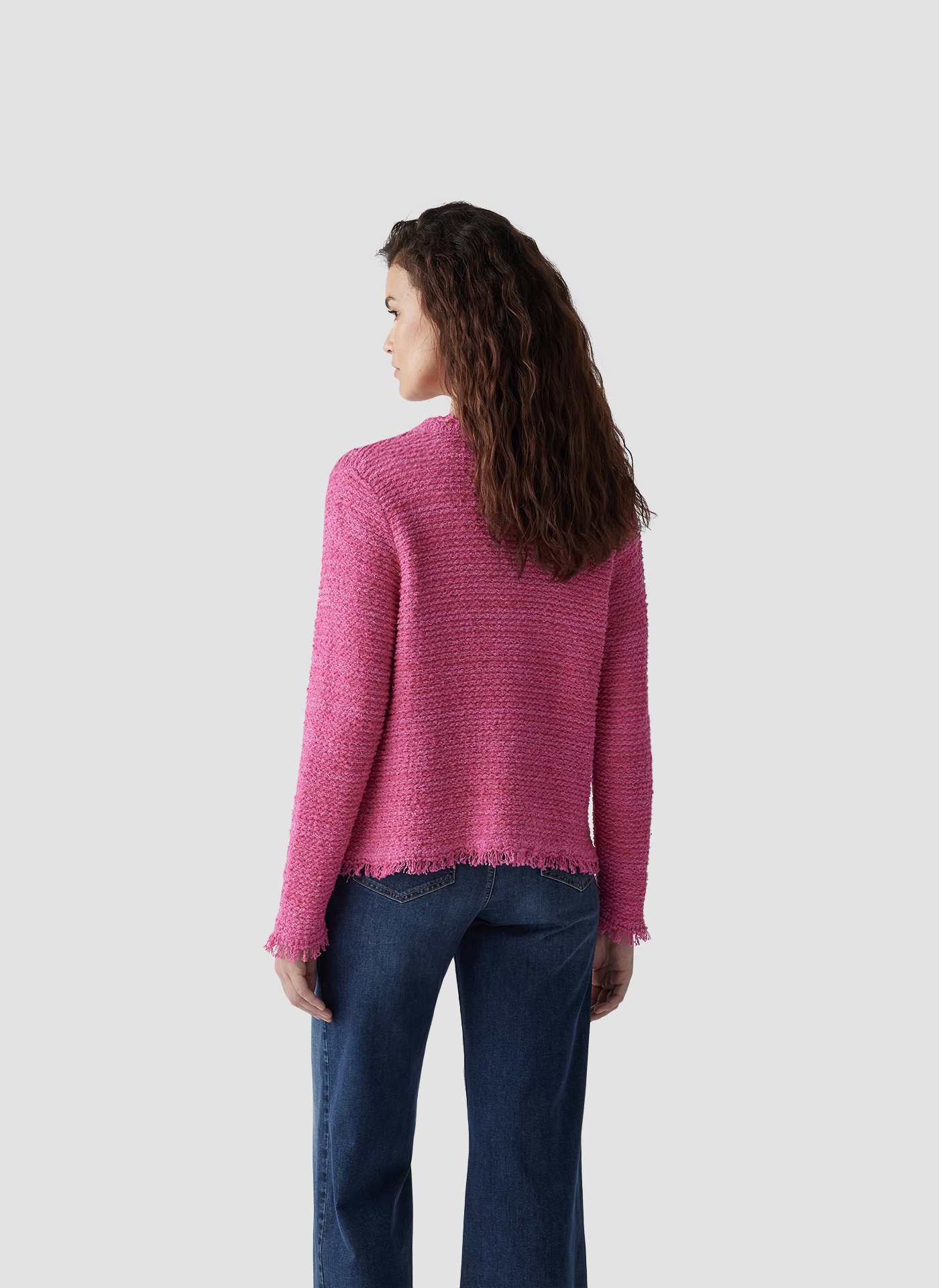 LeComte Strickjacke »LeComte Bouclé-Jacke in strahlendem Pink mit Fransen-Details«