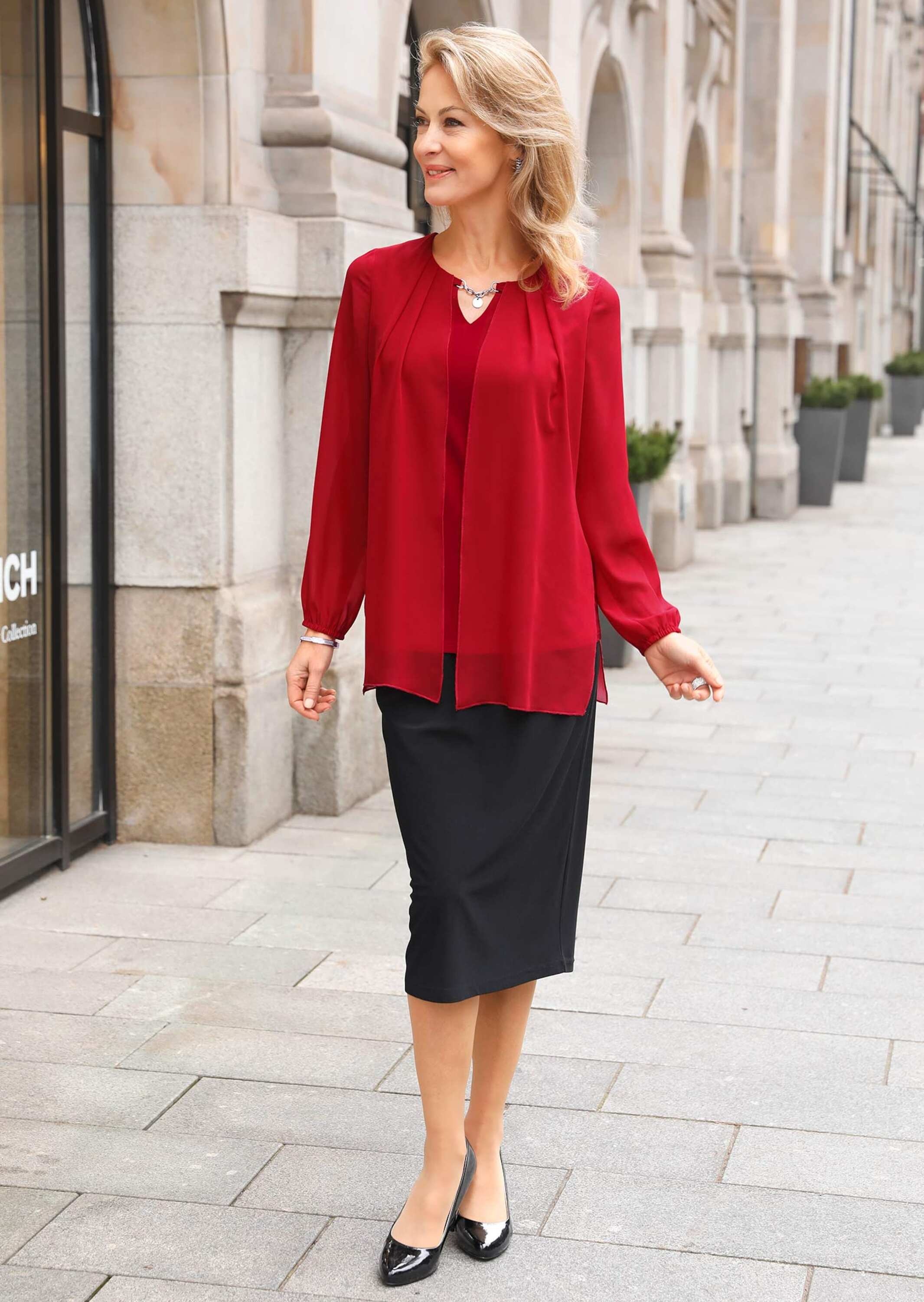 GOLDNER Kurzarmbluse "Festliche Bluse mit Chiffonüberwurf und Schmuckelemen günstig online kaufen