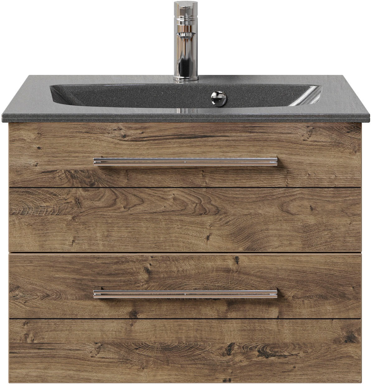 Saphir Waschtisch »Serie 6025 Mineralmarmor-Waschtisch mit Unterschrank, 67 cm breit«, Waschplatz mit 2 Schubladen, hängend, verschiedene Ausführungen