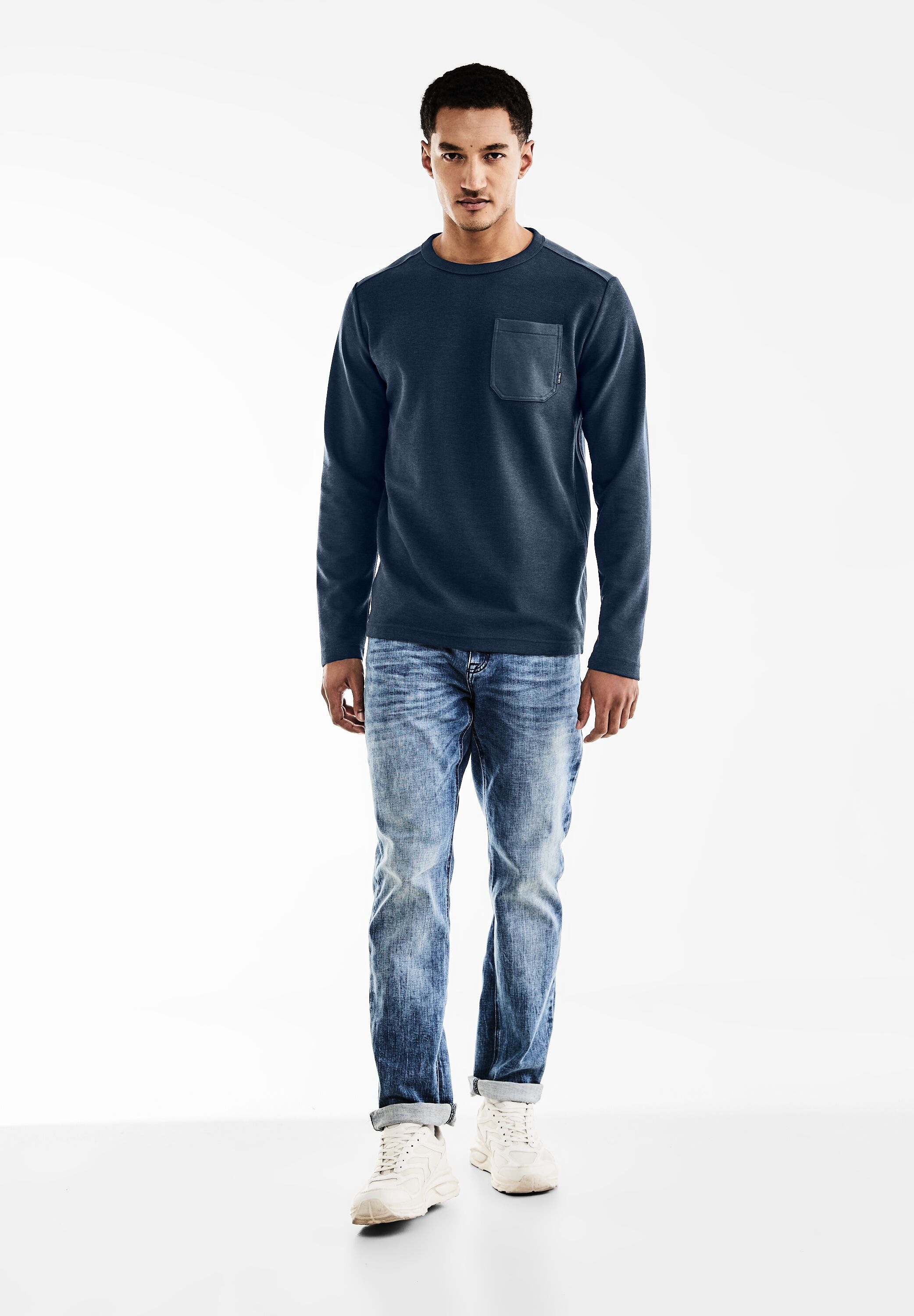 STREET ONE MEN Rundhalsshirt, mit Rundhalsausschnitt