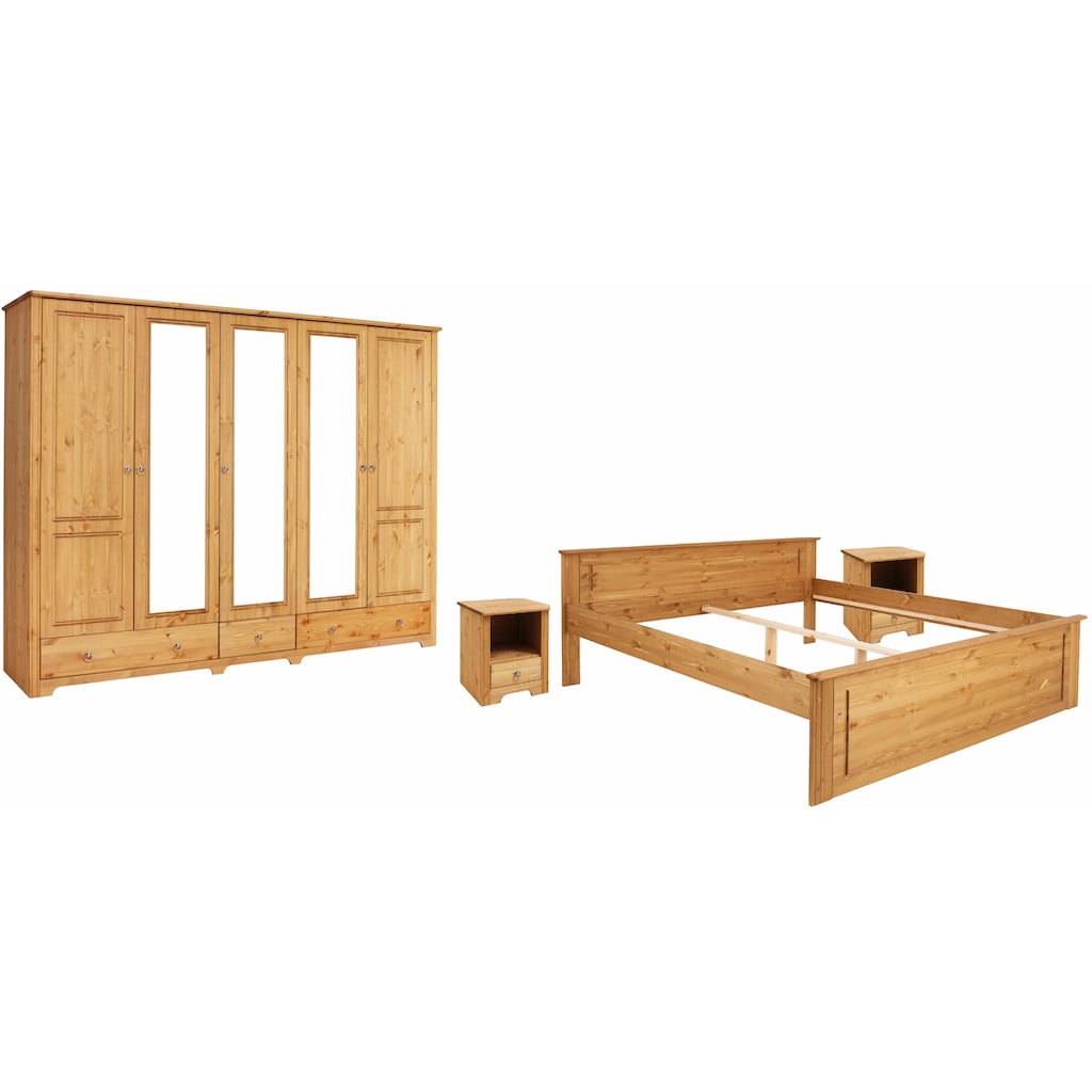 Home affaire Schlafzimmer-Set »Hugo«, (Set, 4 St.), Bett 180x200 cm, 5-trg Kleiderschrank und 2 Nachttische