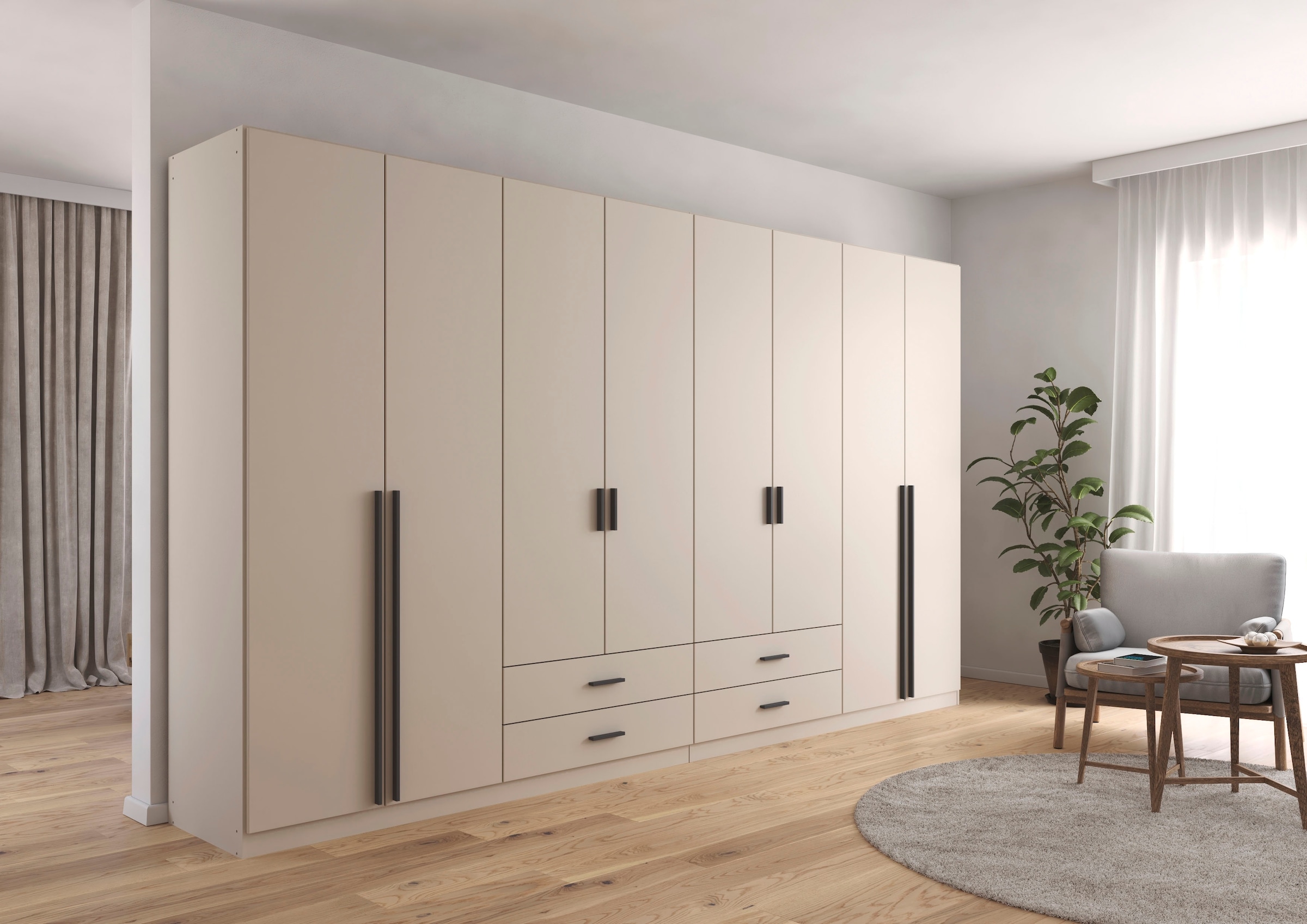rauch Drehtürenschrank "Kleiderschrank Garderobe GAMMA Breiten 360 cm" in 3 Ausstattungen BASIC/CLASSIC/PREMIUM (inkl. SOFT-CLOSE-Funktion), mit Schubladen, verschiedene Griff-Varianten TOPSELLER MADE IN GERMANY