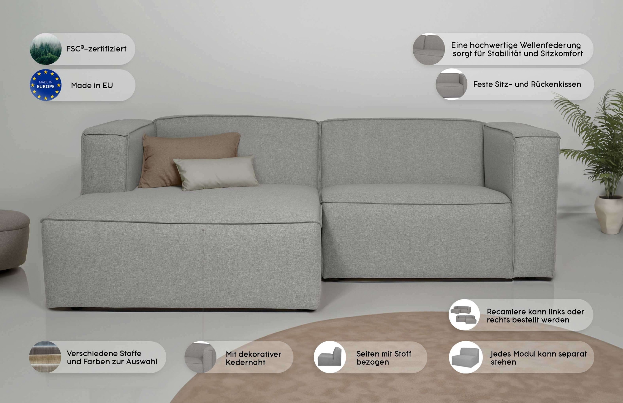andas Ecksofa »Dalby, L-Form,«, extra tiefe Sitzfläche, mit Kedernaht, angenehmer Sitzkomfort