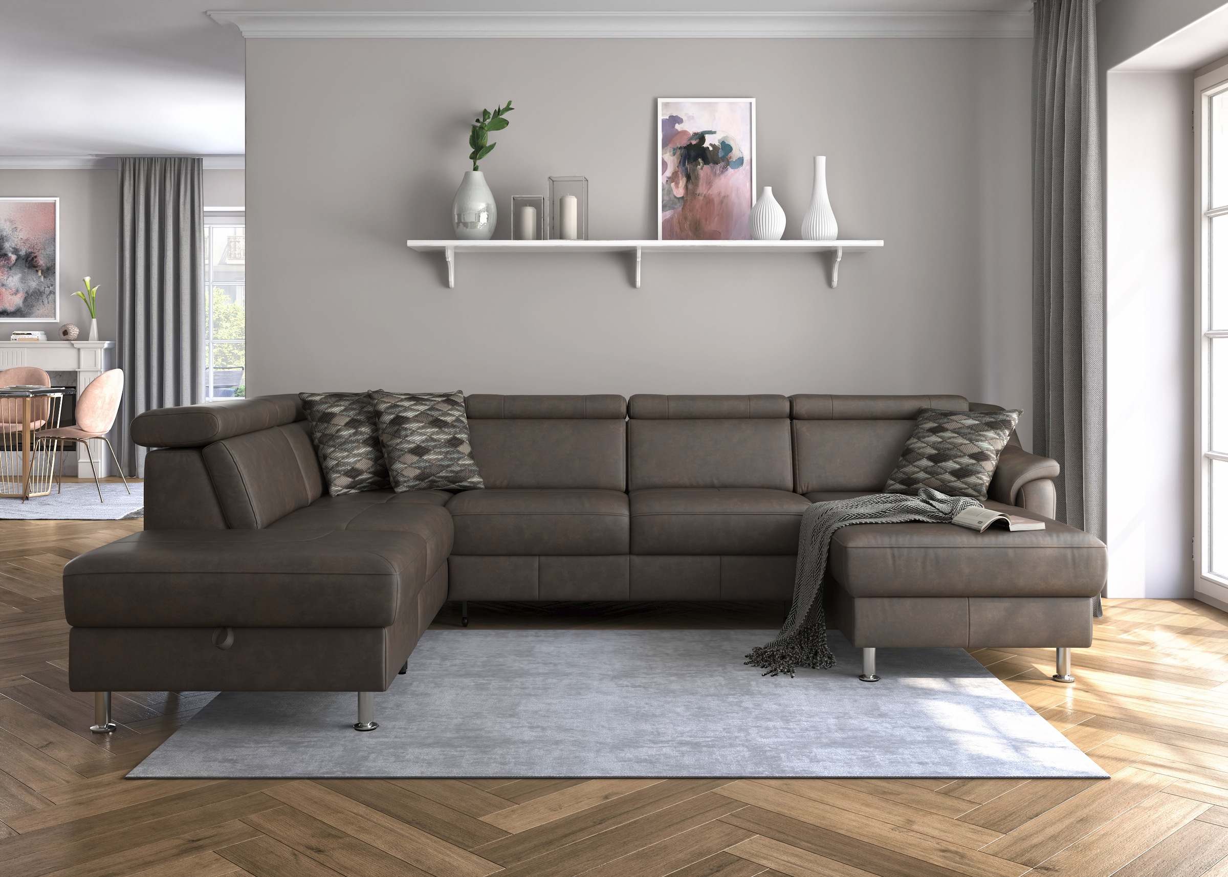 sit&more Wohnlandschaft »Freetown U-Form«, Kopfteilverstellung und Federkern, wahlweise mit Bettfunktion