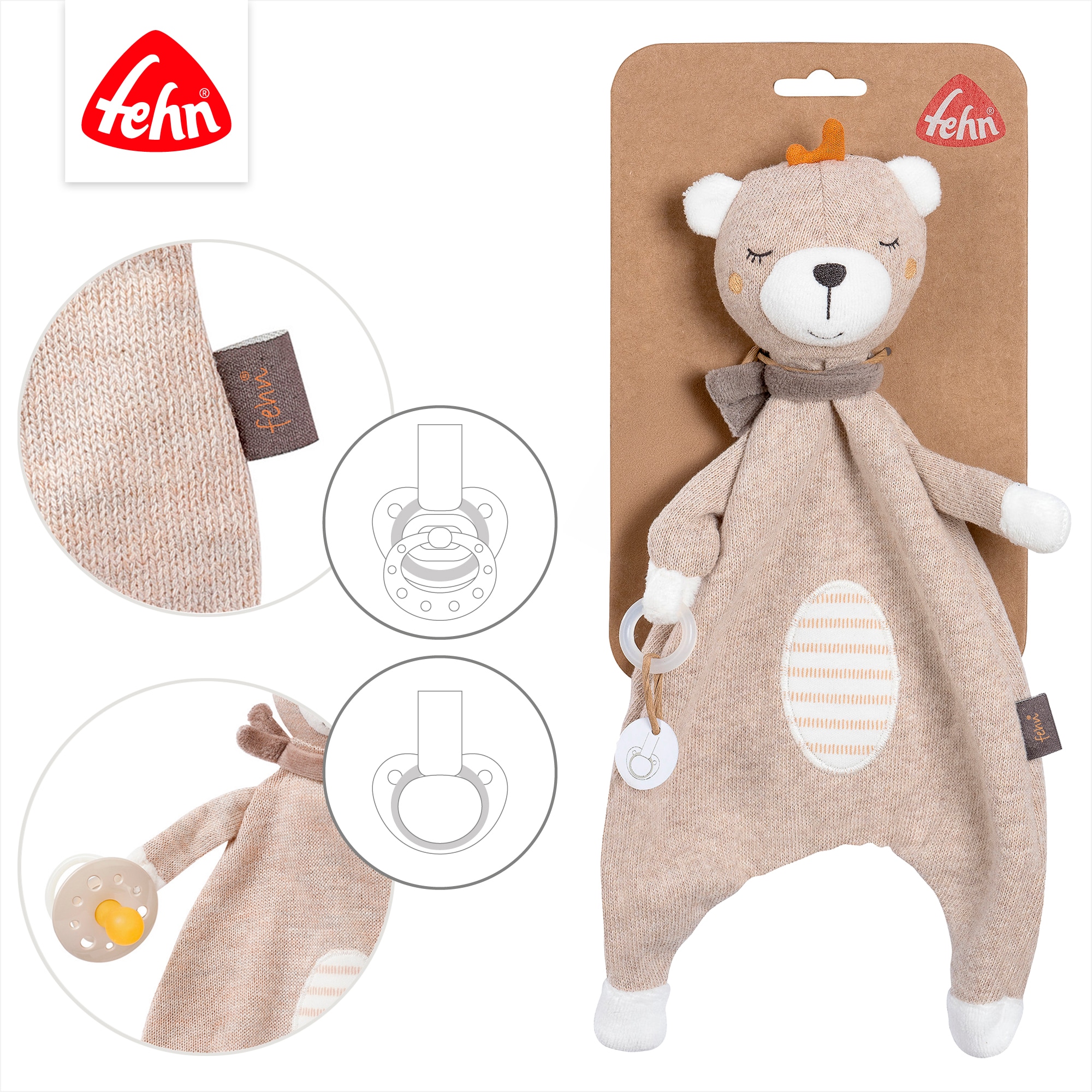 Fehn Kuscheltuch »Schmusetuch Teddy« mit Schnuller-Befestigung