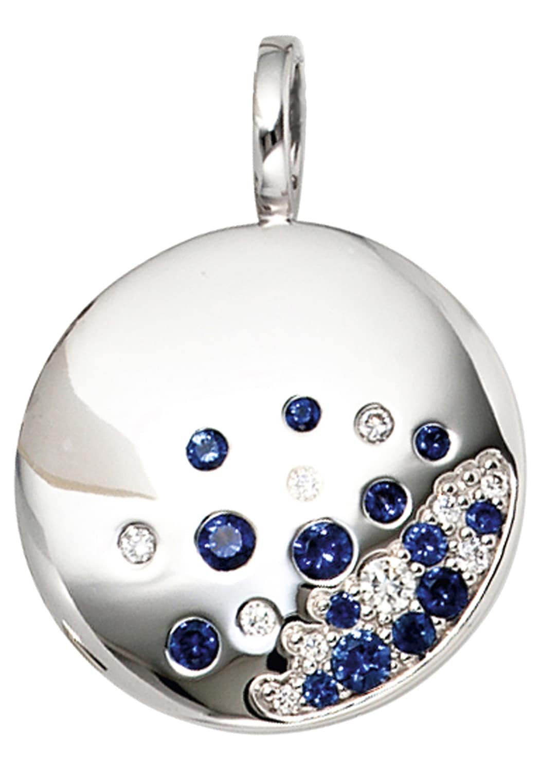JOBO Runder Anhänger »Anhänger rund«, 585 Weißgold mit 10 Diamanten und Safir