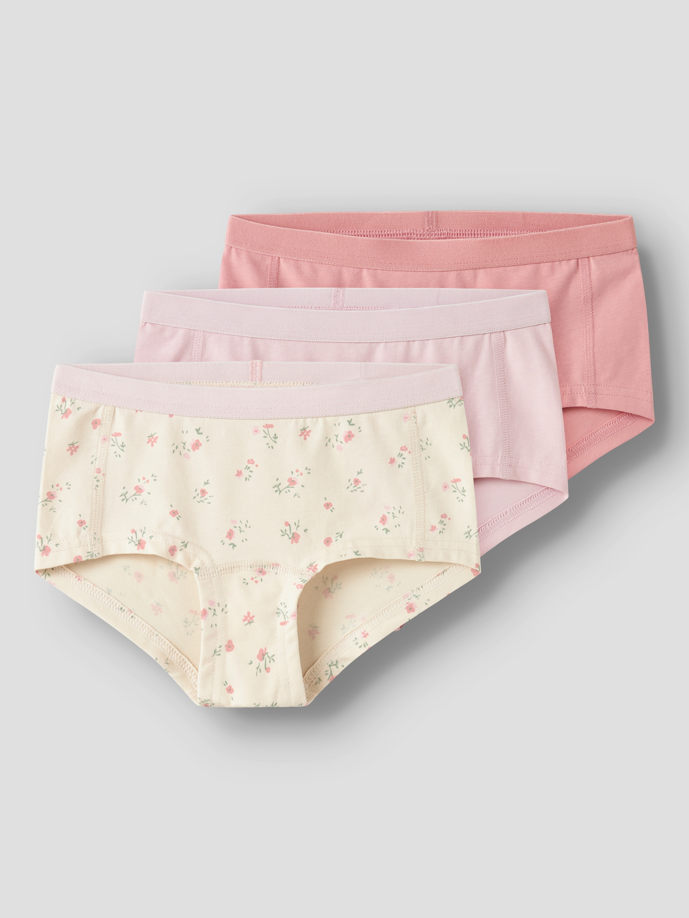 NAME IT Mädchen Boxershorts "NKFHIPSTER 3P FLOWER NOOS", Gr. 158, rosa, Jersey, Obermaterial: 95% Baumwolle, 5% Elasthan, bedruckt, Unterhosen