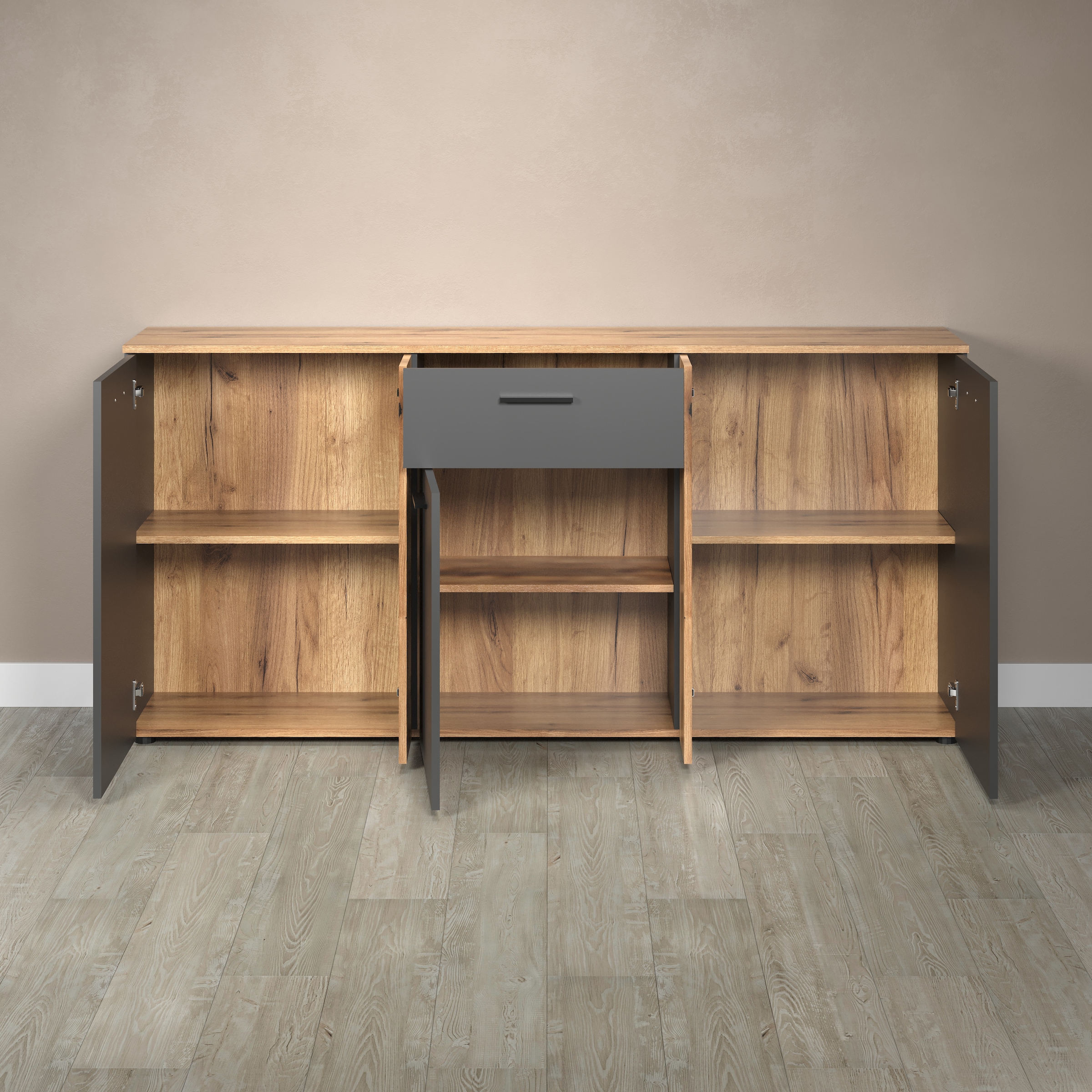 INOSIGN Kommode »Estepona«, Sideboard mit anpassbaren Türen mit Rillen-Optik