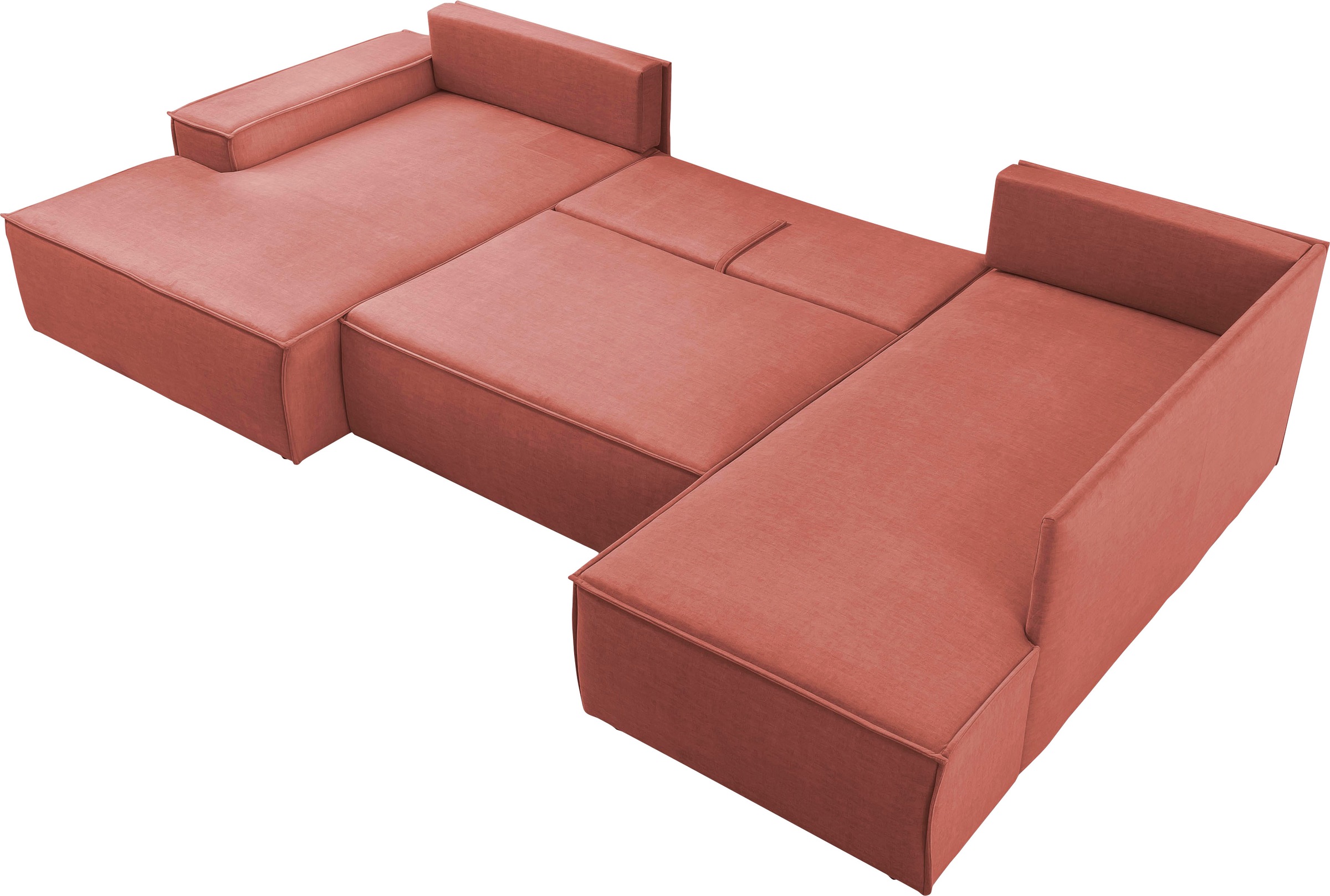 Home affaire Wohnlandschaft »SHERWOOD 329 cm, U-Form, Schlafsofa,«, Schlaffunktion m. Bettkasten (194x139 cm), Cord, Vintage, Samtvelours