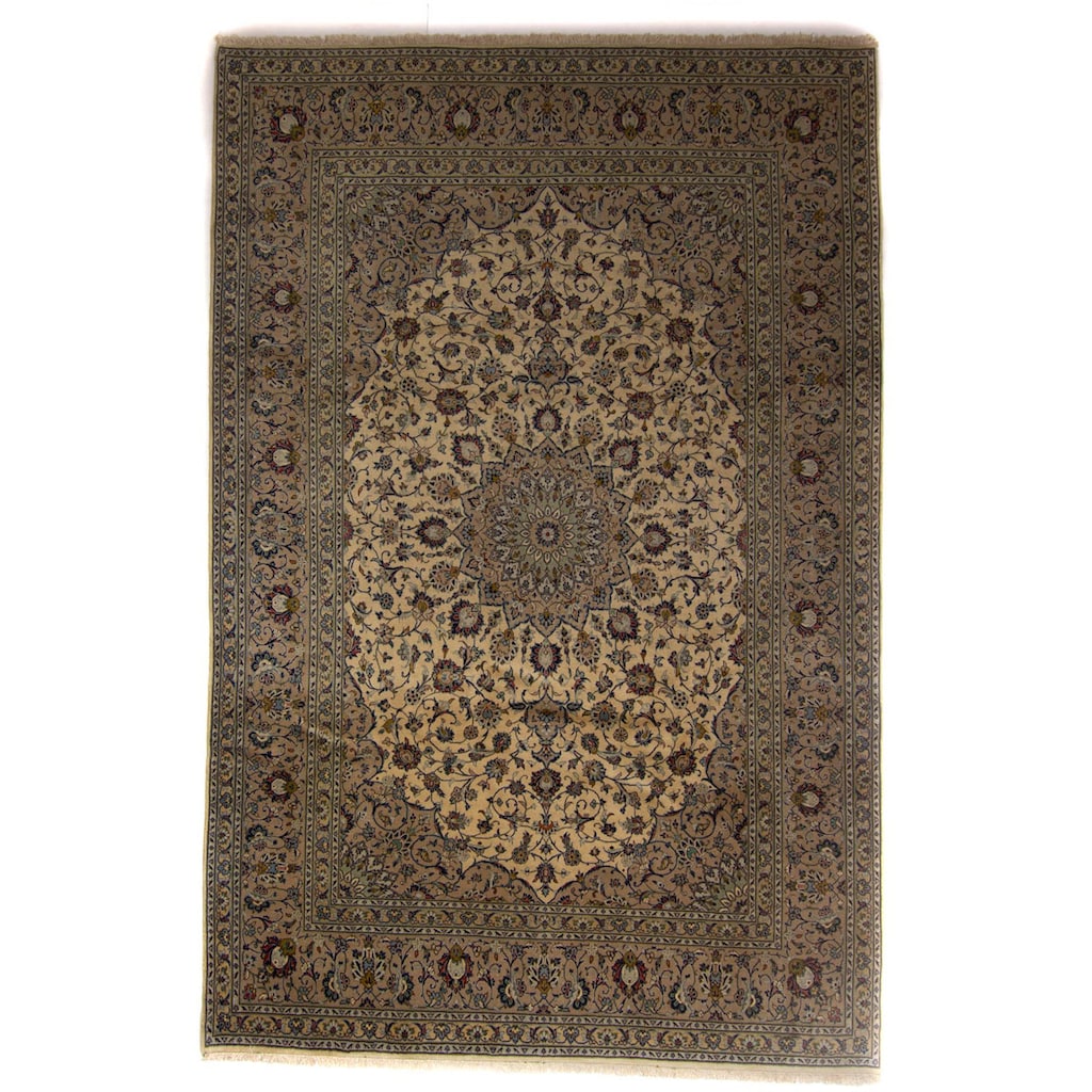 Wohnen Teppiche morgenland Wollteppich »Keshan Medaillon Marrone chiaro 342 x 247 cm«, rechteckig, 1 mm Höhe, Unikat mit Zertifi