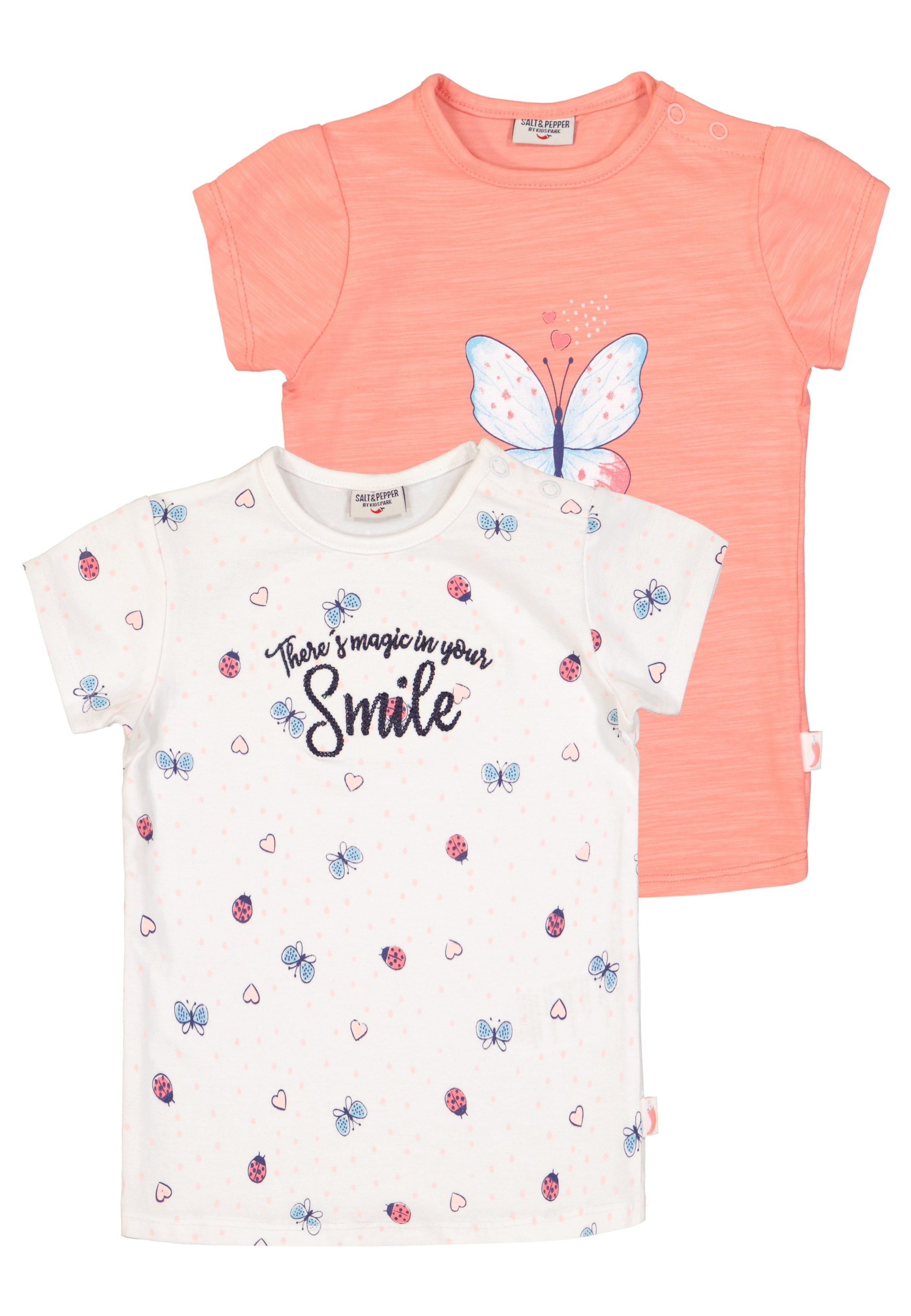 T-Shirt »Smile«, (2 tlg.), mit niedlichen Schmetterling-Prints