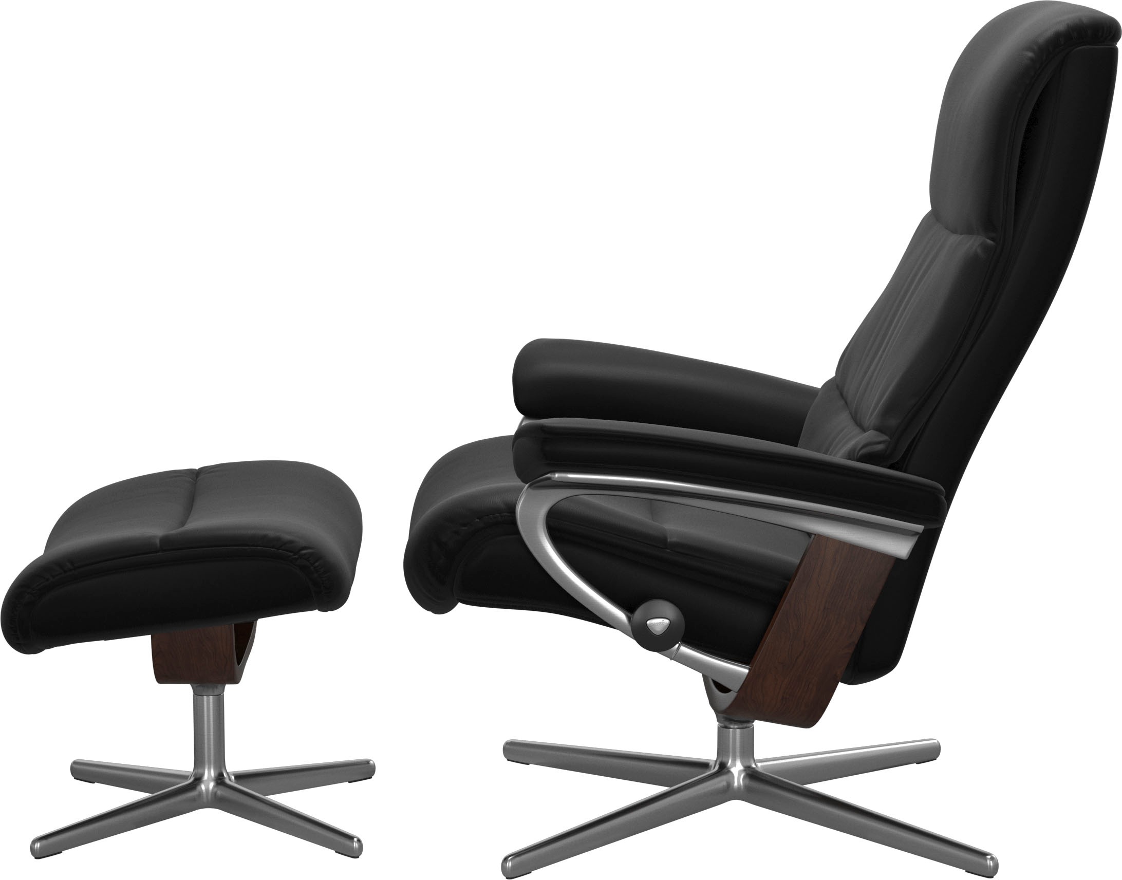Stressless® Relaxsessel »View«, (Set, Relaxsessel mit Hocker), mit Hocker, mit Cross Base, Größe S, M & L, Holzakzent Braun
