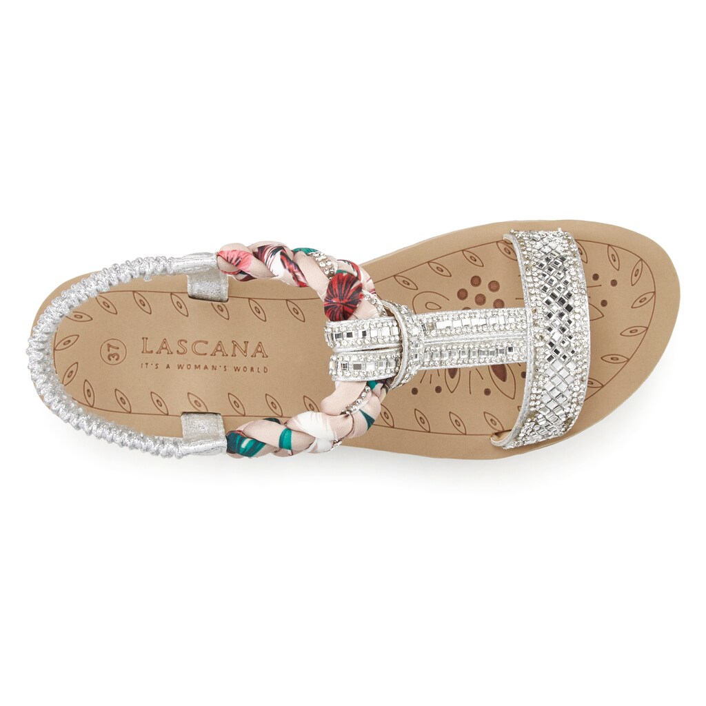 LASCANA Sandale, mit elastischen Riemchen und Schmucksteinen