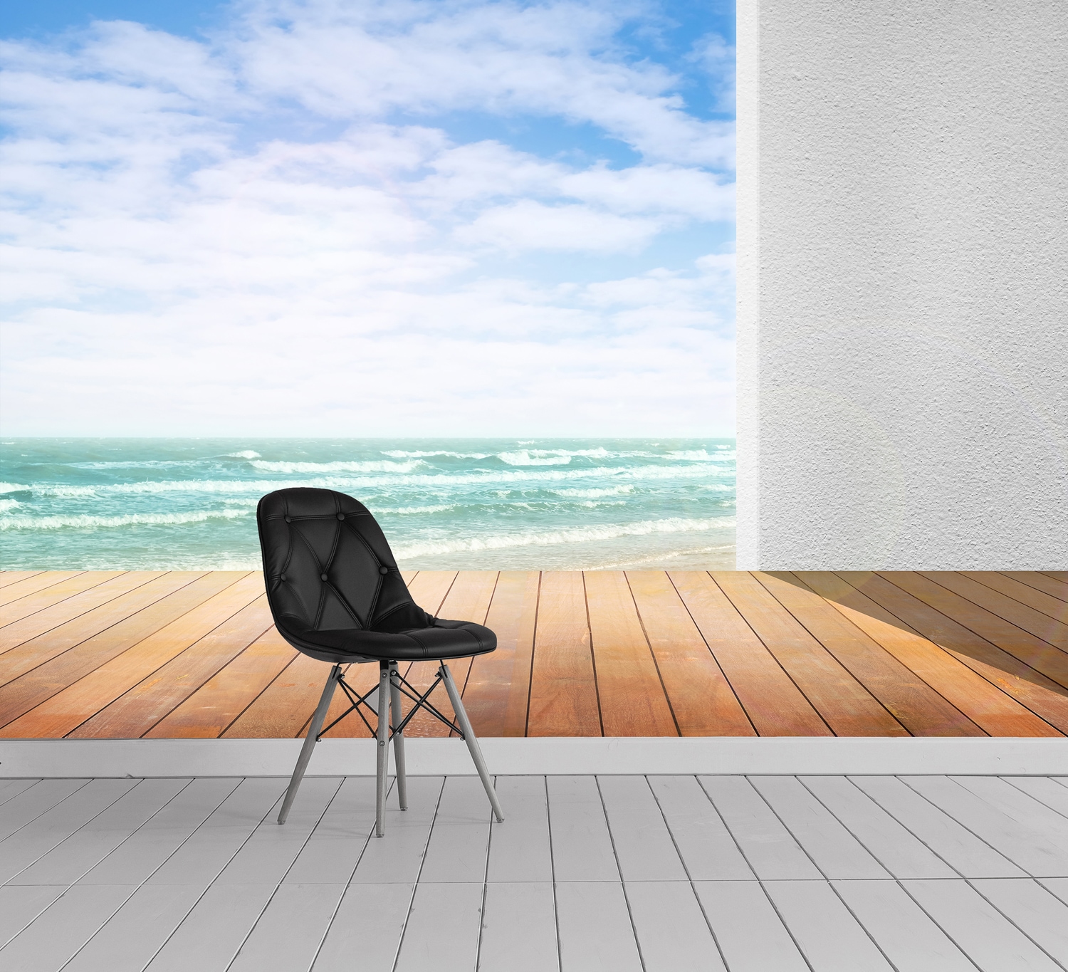 queence Fototapete »3D Optik am Meer«, bedruckt-Meer-Motiv-realistisch, Wandpaneele, selbstklebend, Tapete, Sticker, Wanddeko, XXL-Fotomotiv
