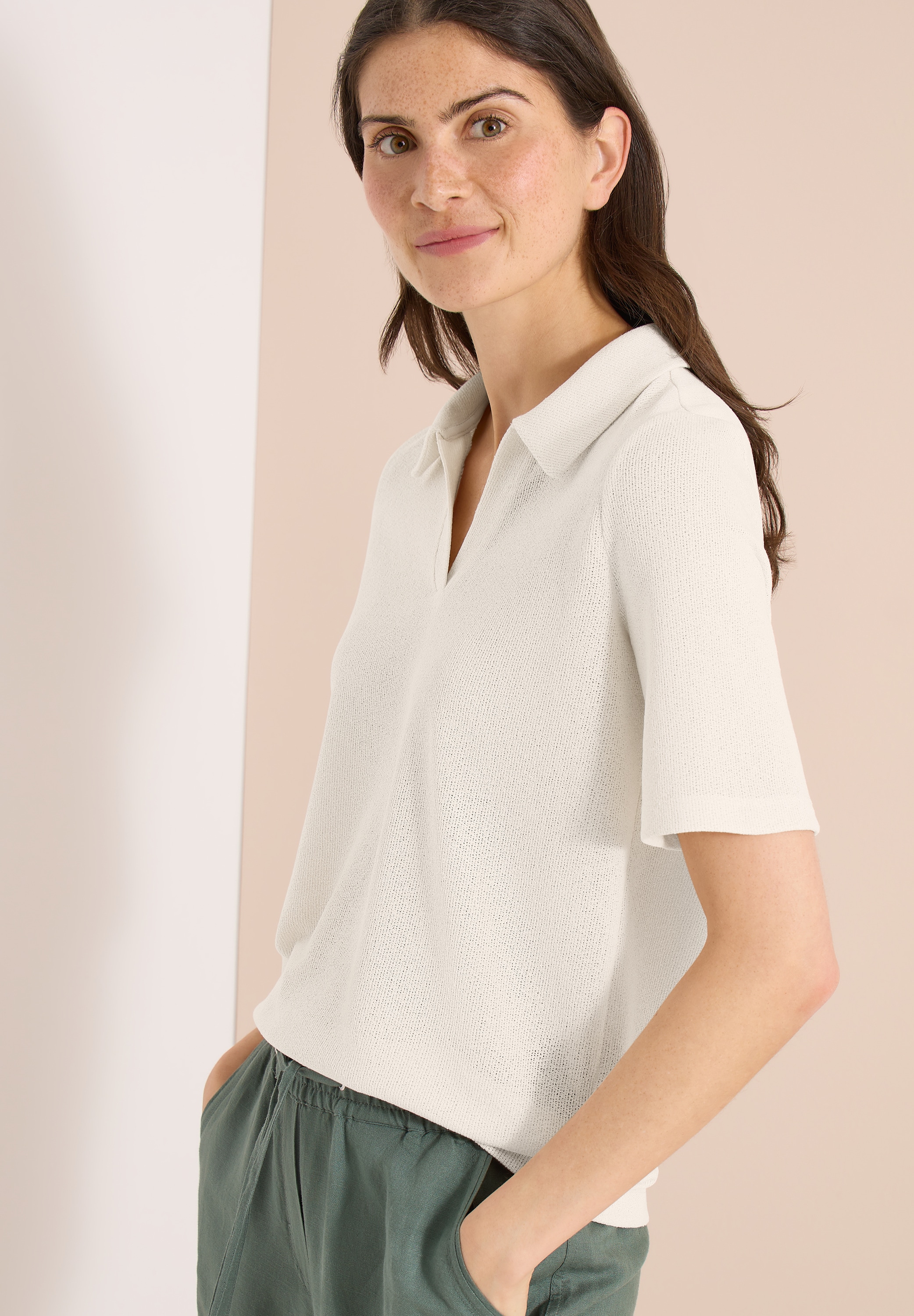 Cecil Poloshirt Strick-Look Shirt in Unifarben