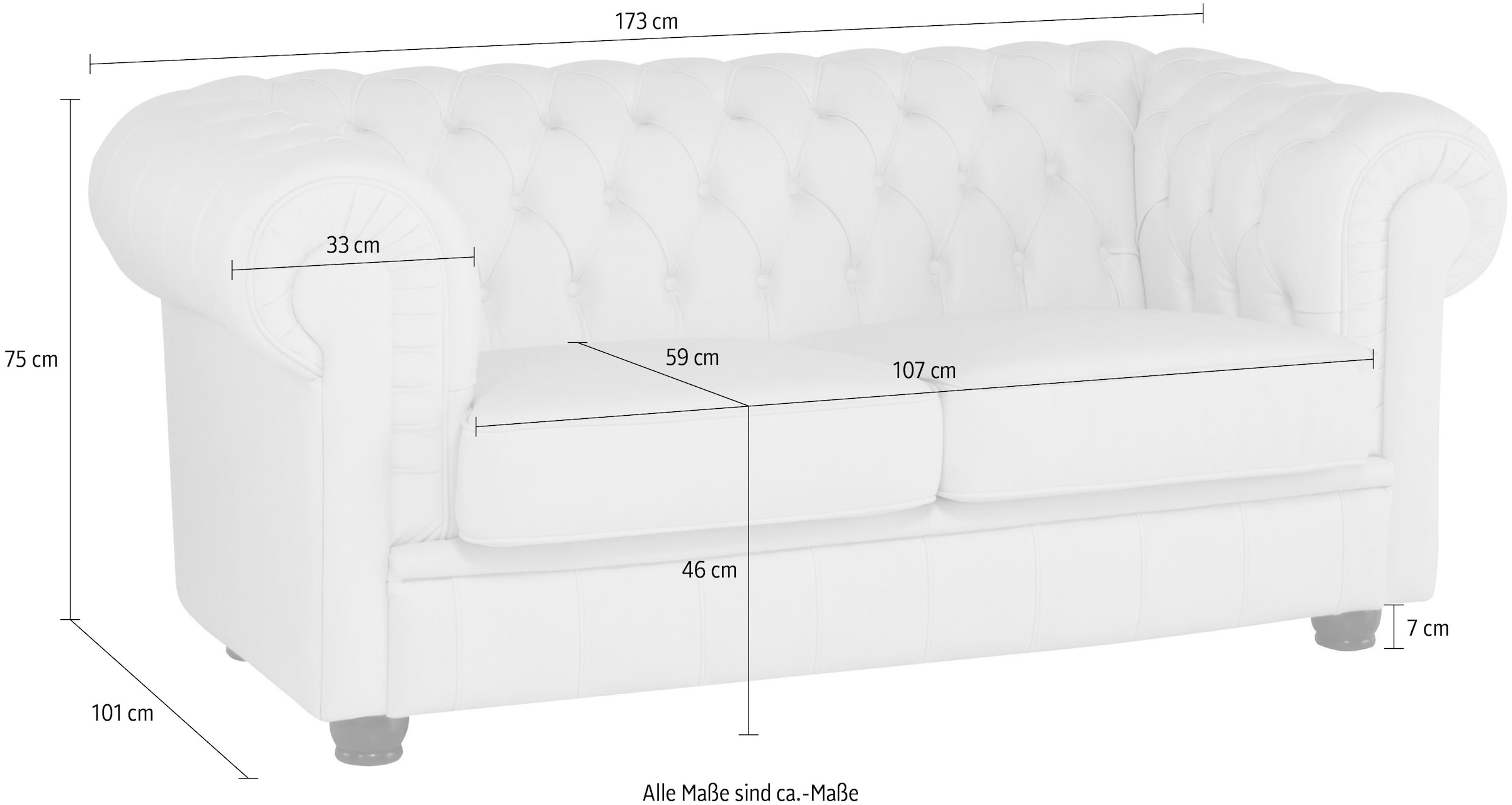 Max Winzer® Chesterfield-Sofa »Kent«, 2-Sitzer mit edler Knopfheftung, Breite 175 cm